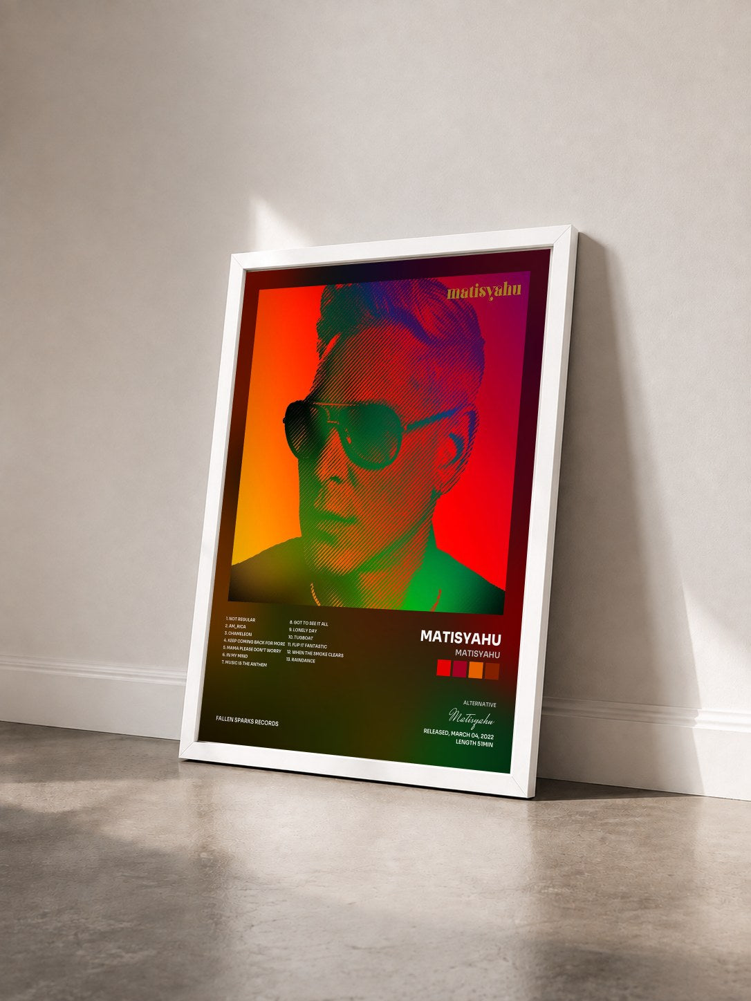 #blanc Tableau de l'album Matisyahu de Matisyahu vu de trois quarts, cadre blanc