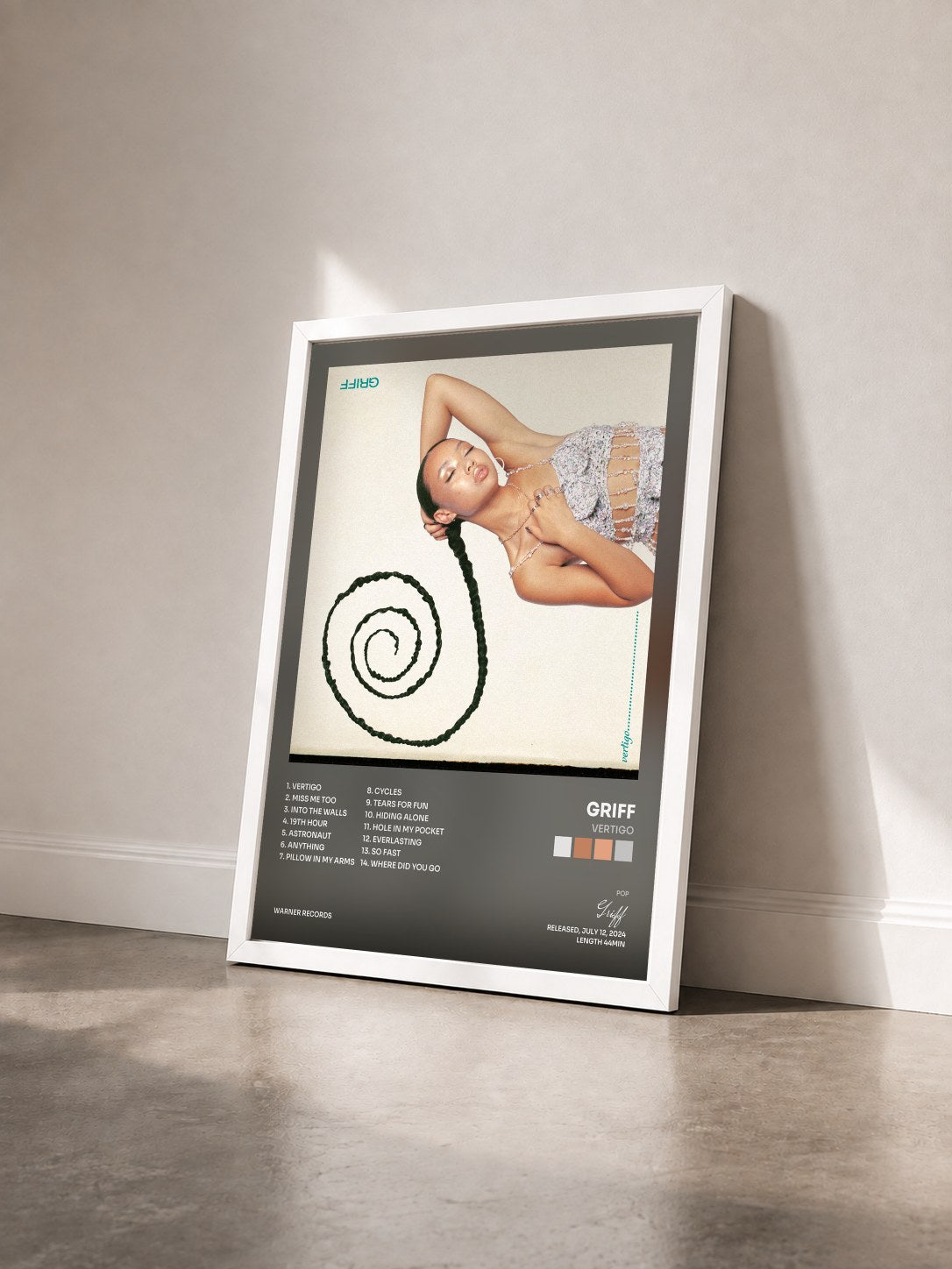 #blanc Tableau de l'album Vertigo de Griff vu de trois quarts, cadre blanc