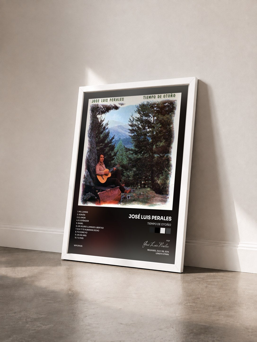 #blanc Tableau de l'album Tiempo de otoño de José Luis Perales vu de trois quarts, cadre blanc
