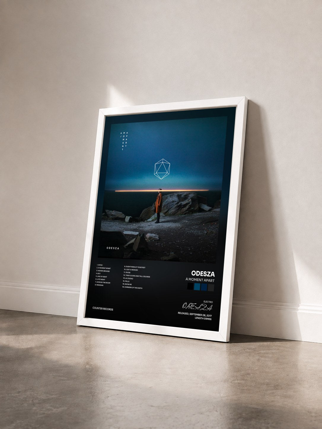 #blanc Tableau de l'album A Moment Apart de ODESZA vu de trois quarts, cadre blanc