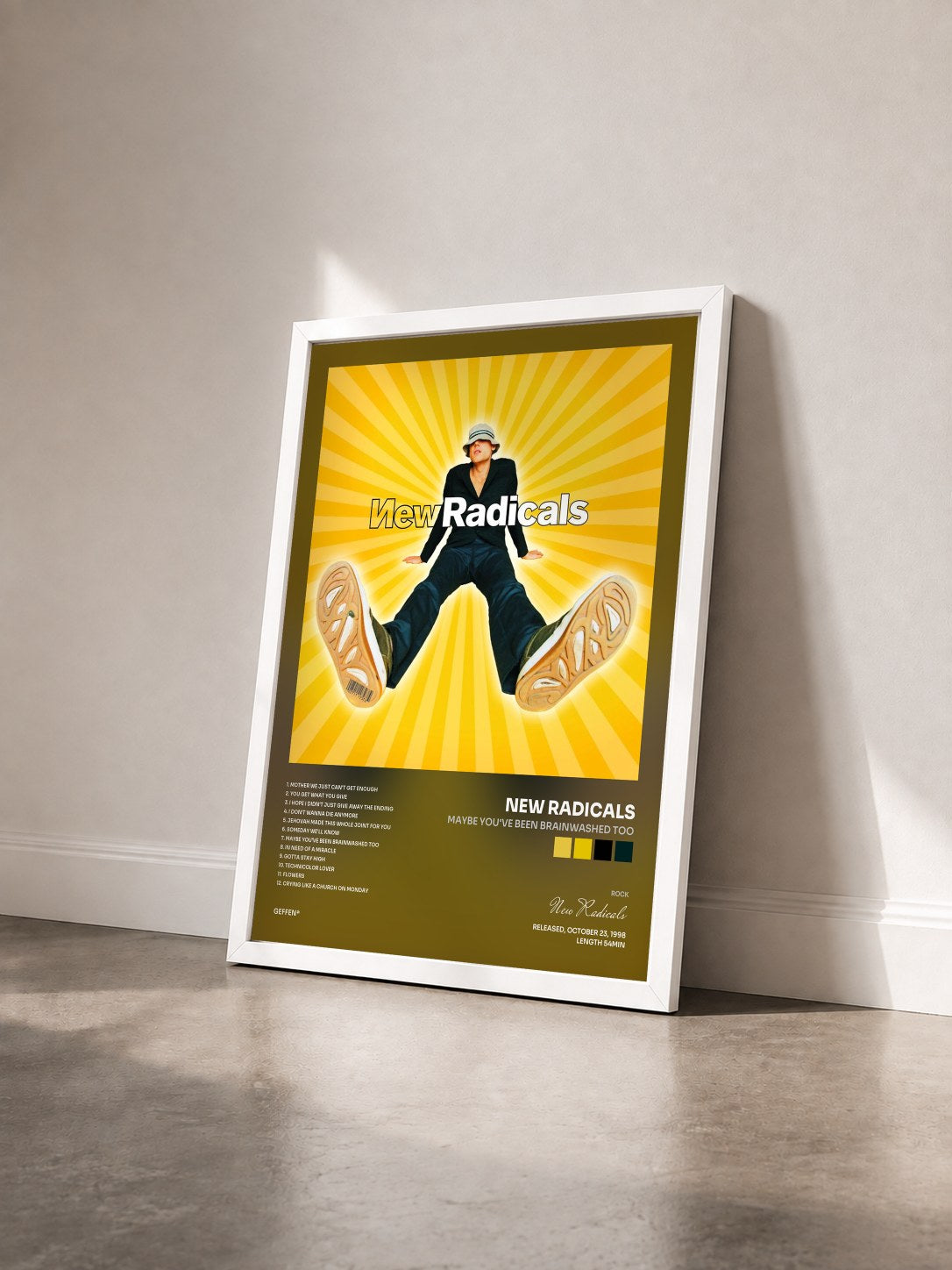 #blanc Tableau de l'album Maybe You've Been Brainwashed Too de New Radicals vu de trois quarts, cadre blanc