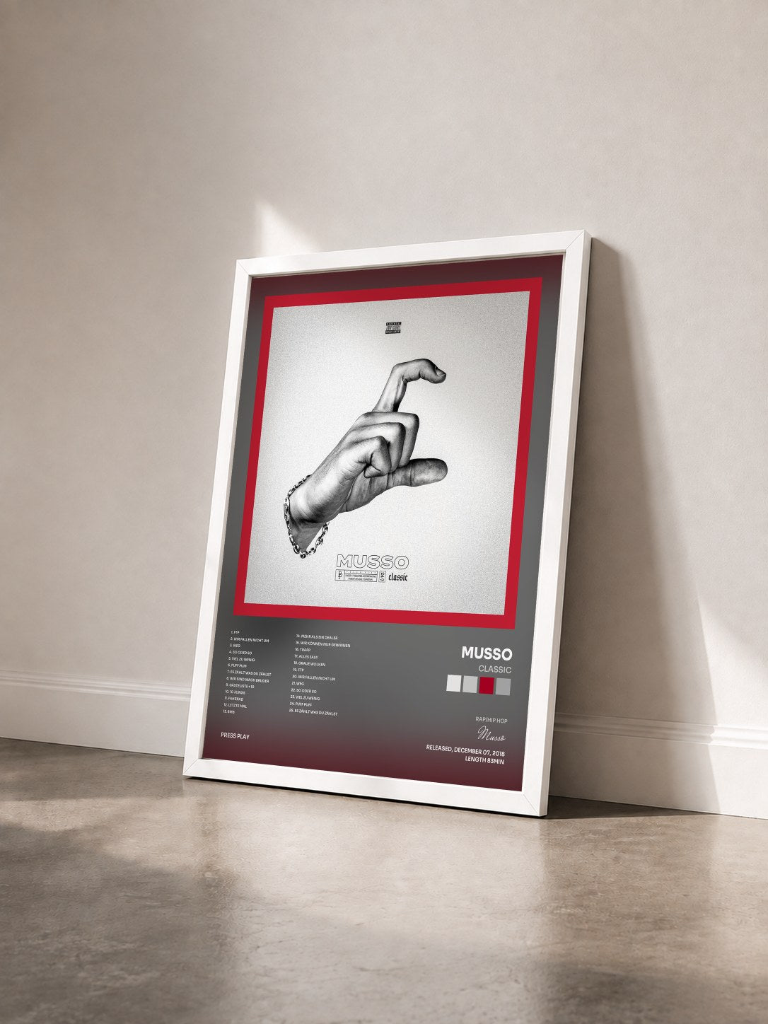 #blanc Tableau de l'album Classic de Musso vu de trois quarts, cadre blanc