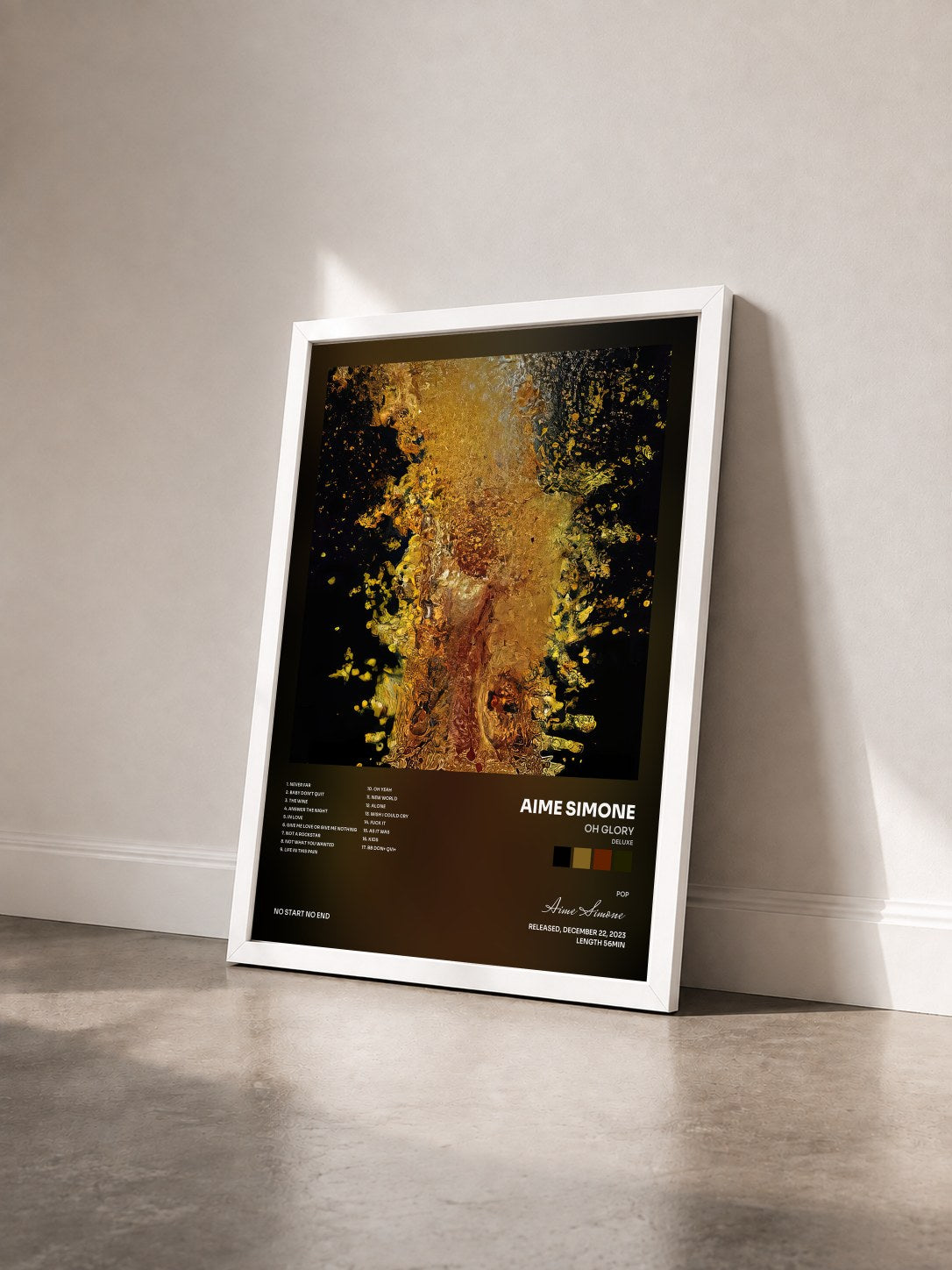 #blanc Tableau de l'album Oh Glory (Deluxe) de Aime Simone vu de trois quarts, cadre blanc