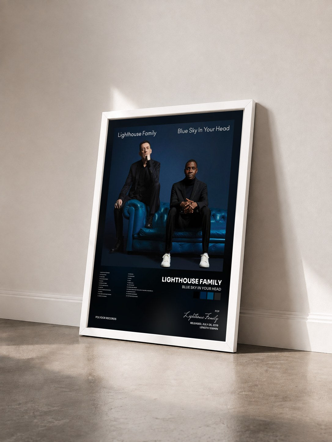 #blanc Tableau de l'album Blue Sky In Your Head de Lighthouse Family vu de trois quarts, cadre blanc