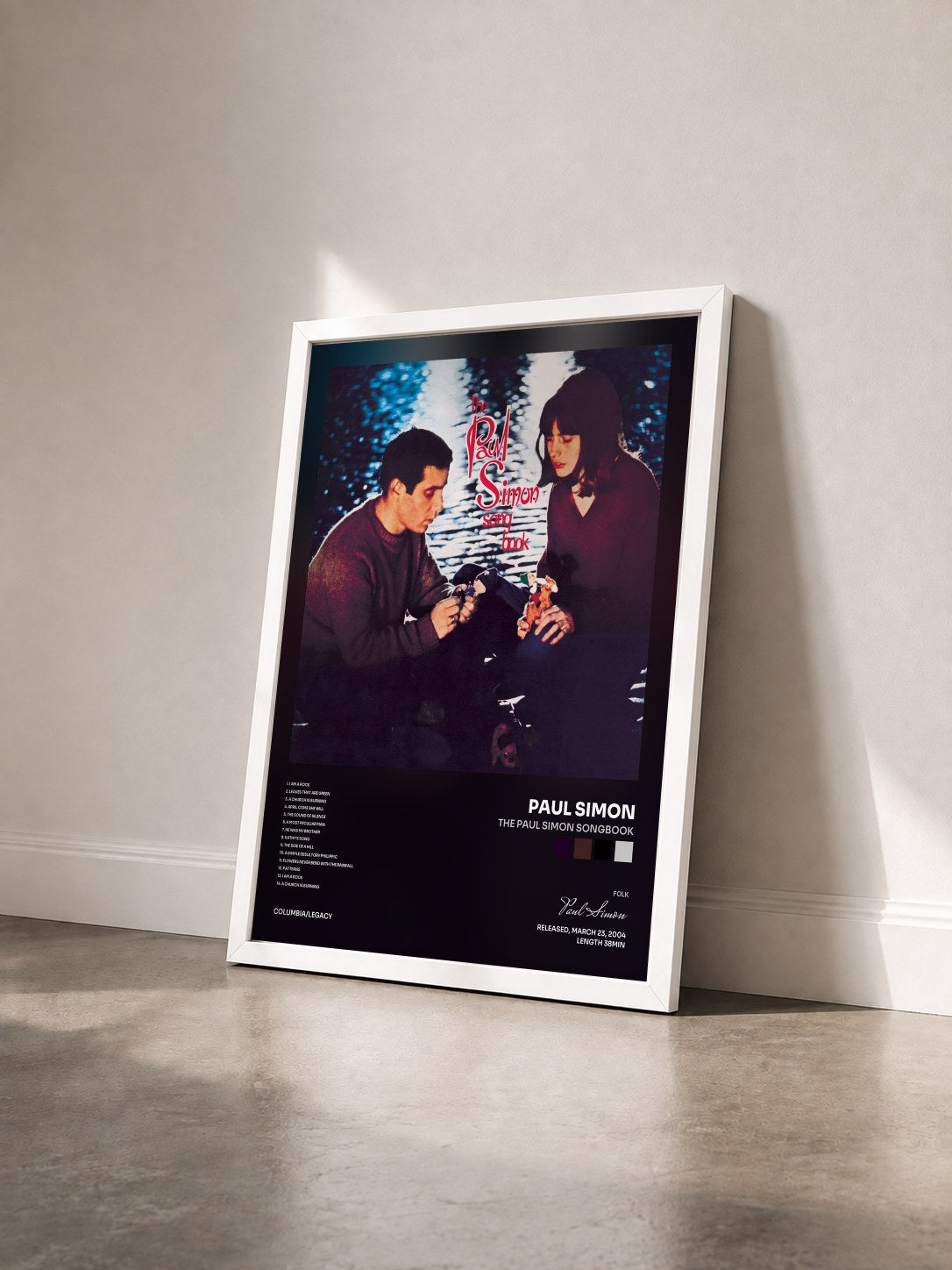 #blanc Tableau de l'album The Paul Simon Songbook de Paul Simon vu de trois quarts, cadre blanc
