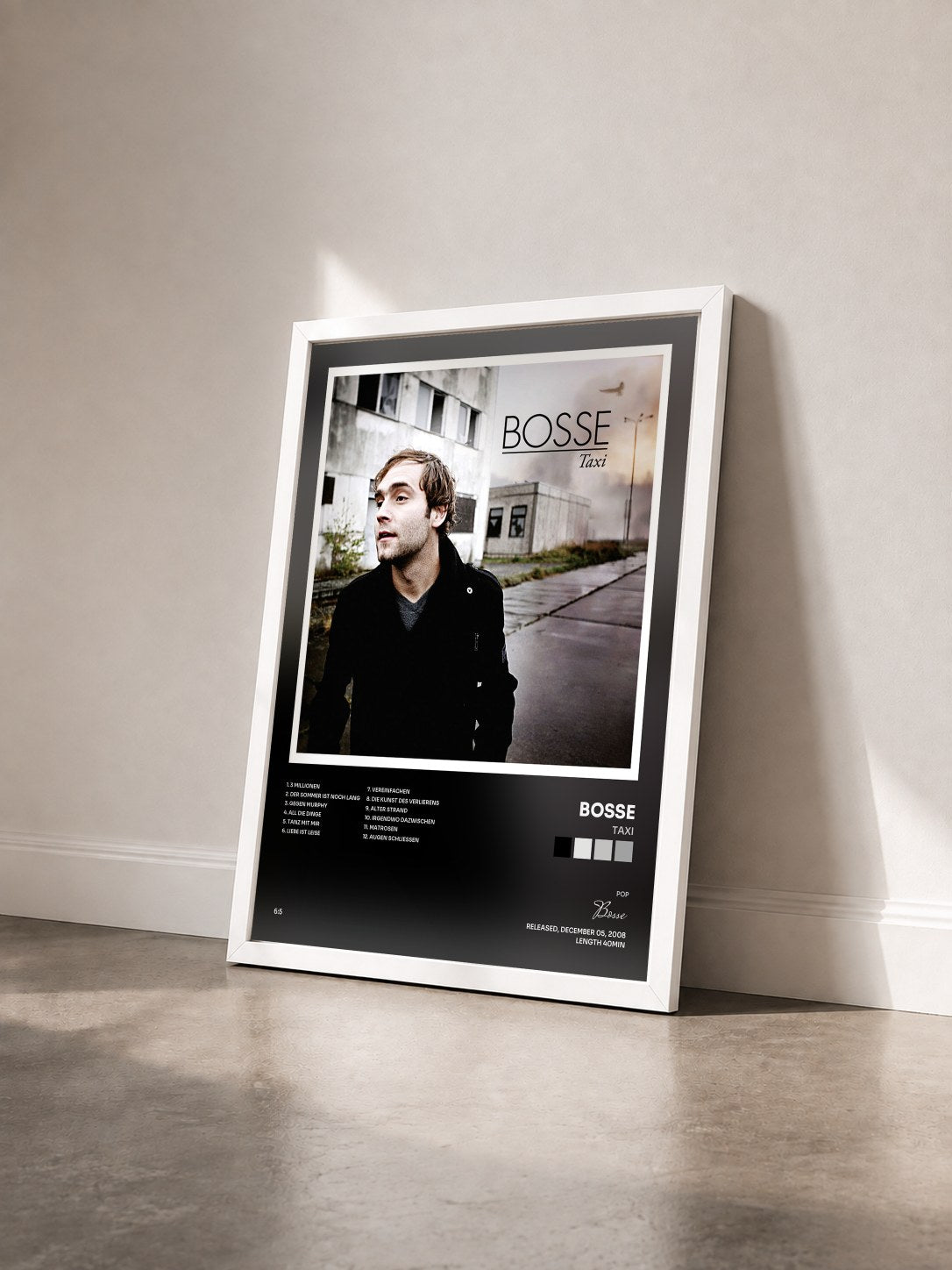 #blanc Tableau de l'album Taxi de Bosse vu de trois quarts, cadre blanc