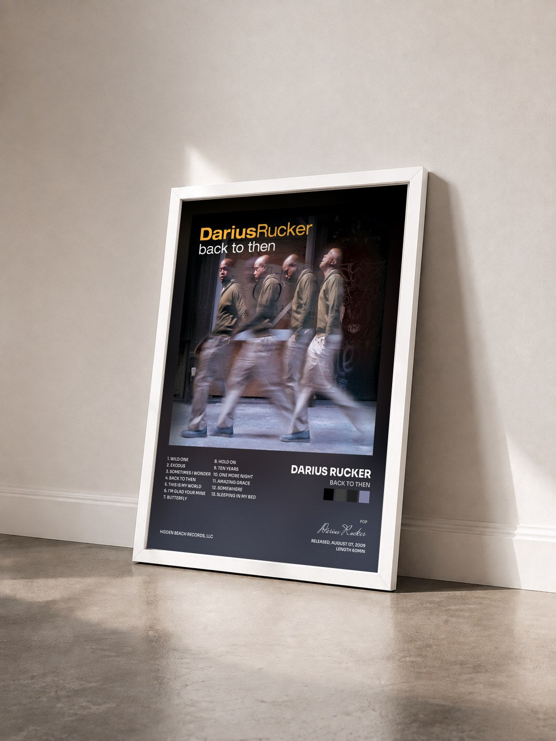 #blanc Tableau de l'album Back To Then de Darius Rucker vu de trois quarts, cadre blanc