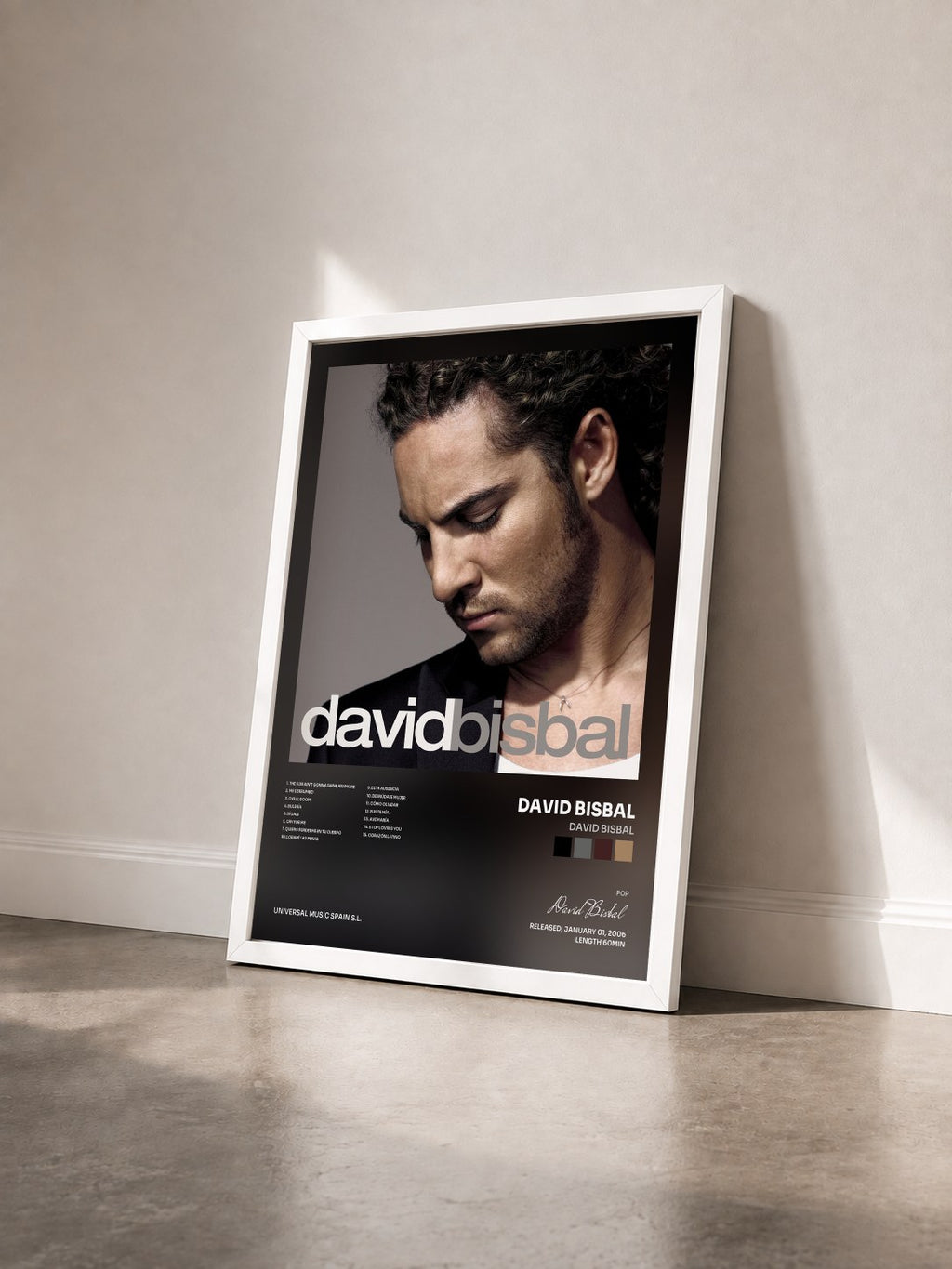 #blanc Tableau de l'album David Bisbal de David Bisbal vu de trois quarts, cadre blanc