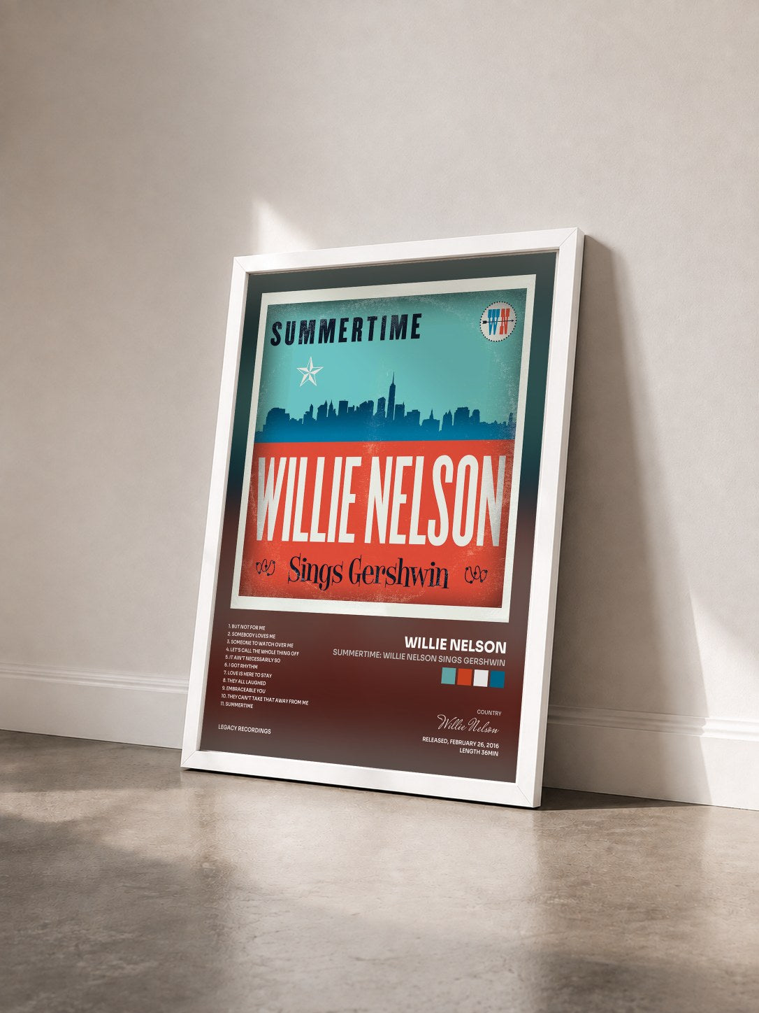 #blanc Tableau de l'album Summertime: Willie Nelson Sings Gershwin de Willie Nelson vu de trois quarts, cadre blanc