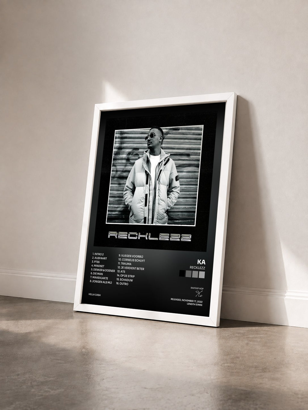 #blanc Tableau de l'album Recklezz de Ka vu de trois quarts, cadre blanc