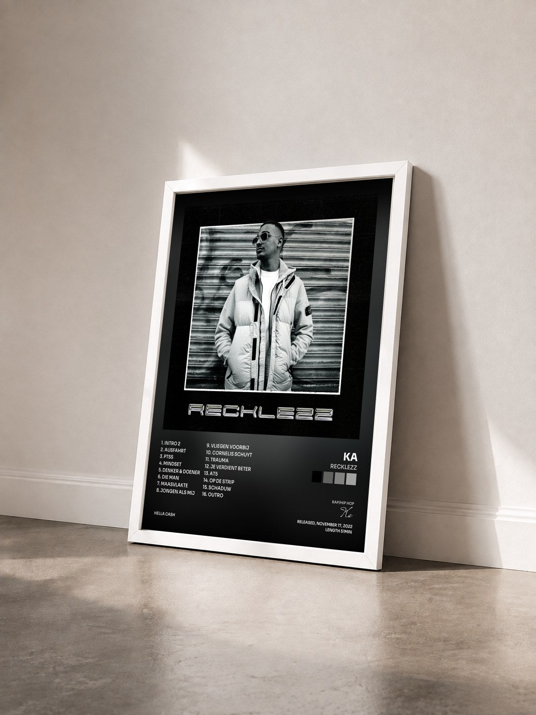 #blanc Tableau de l'album Recklezz de Ka vu de trois quarts, cadre blanc