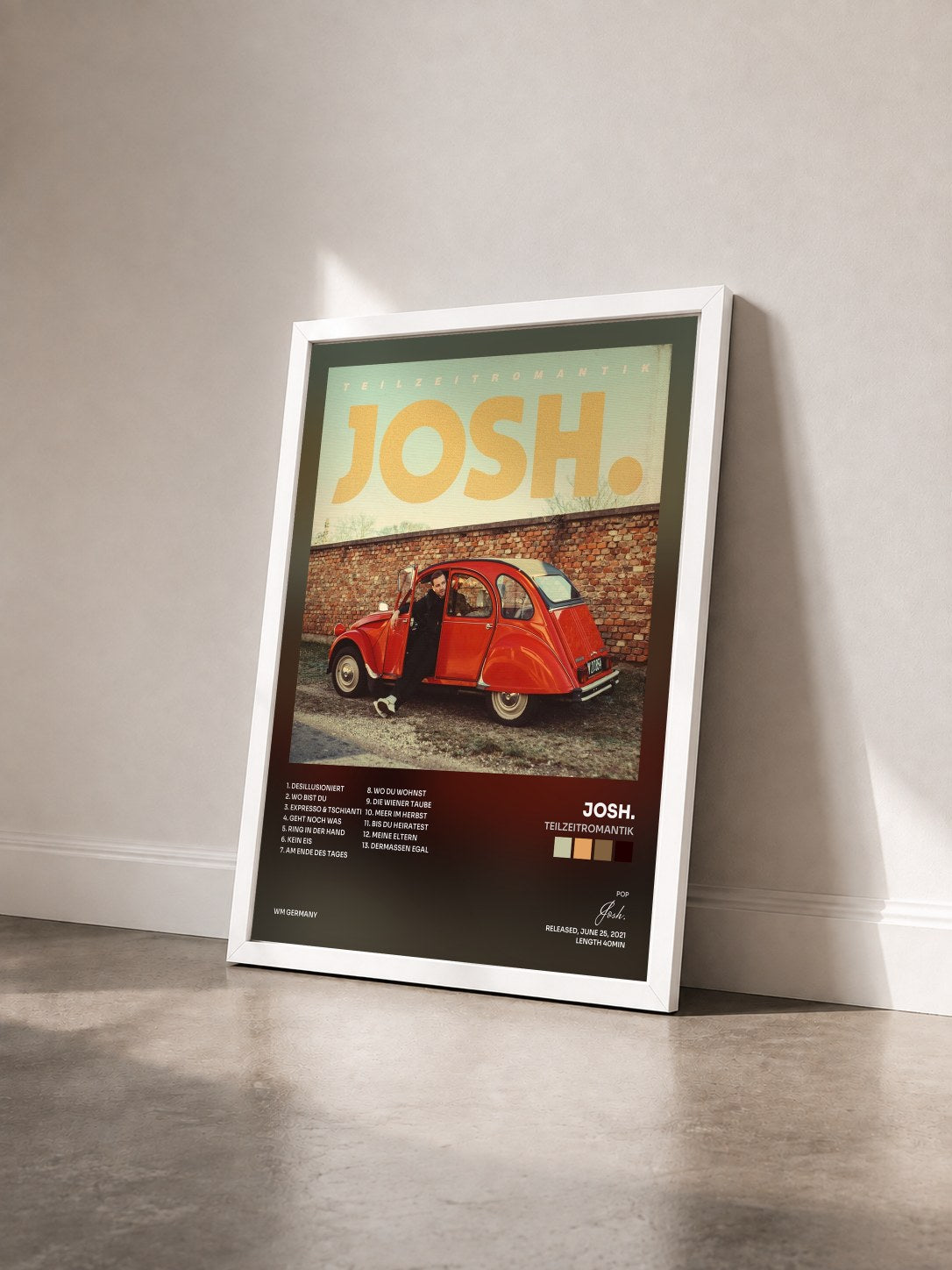 #blanc Tableau de l'album Teilzeitromantik de Josh. vu de trois quarts, cadre blanc
