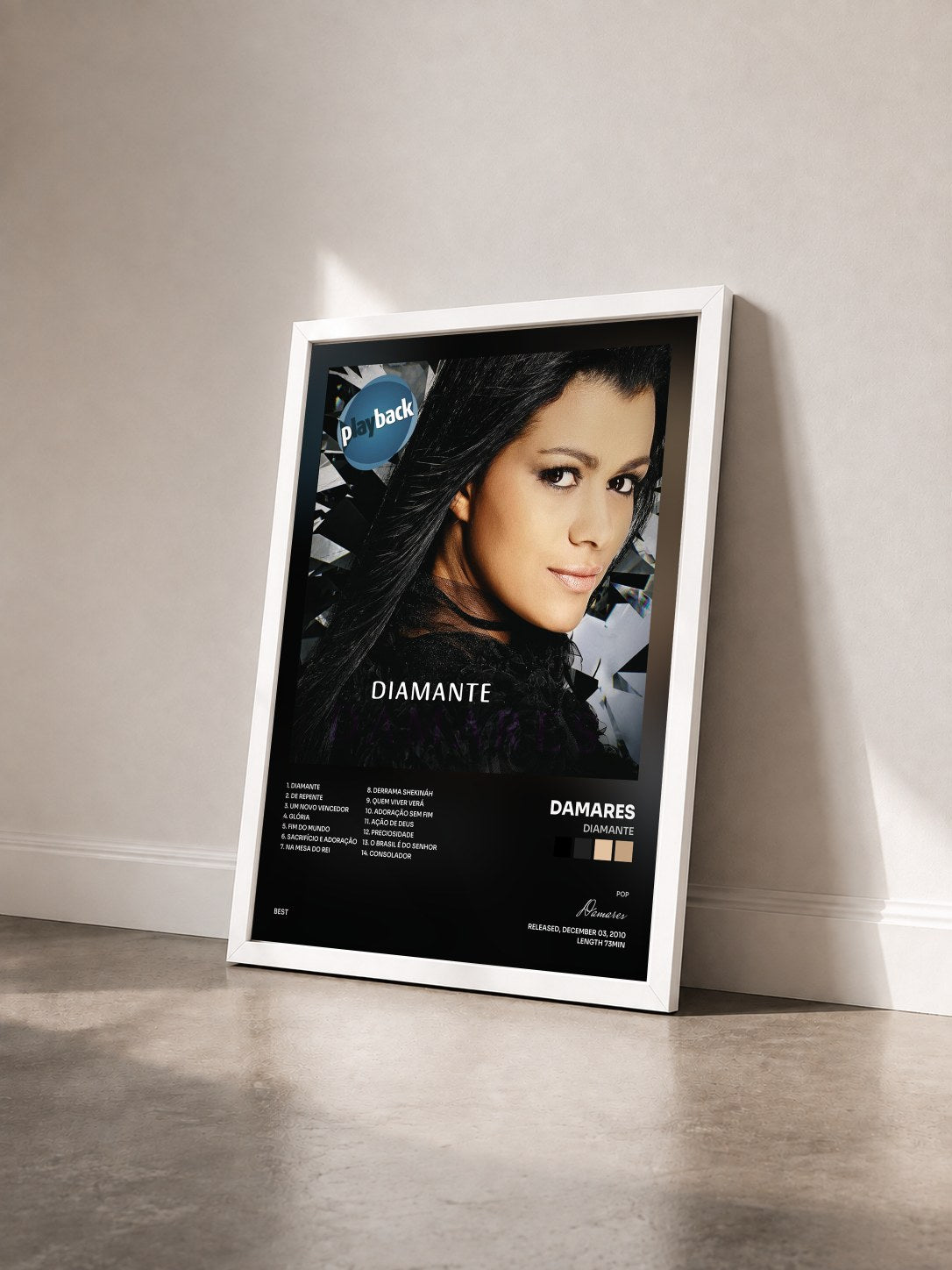 #blanc Tableau de l'album Diamante de Damares vu de trois quarts, cadre blanc