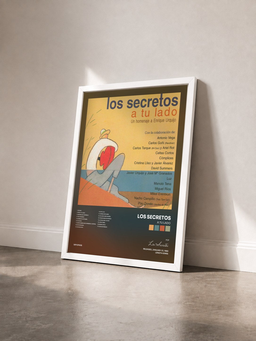 #blanc Tableau de l'album A Tu Lado de Los Secretos vu de trois quarts, cadre blanc