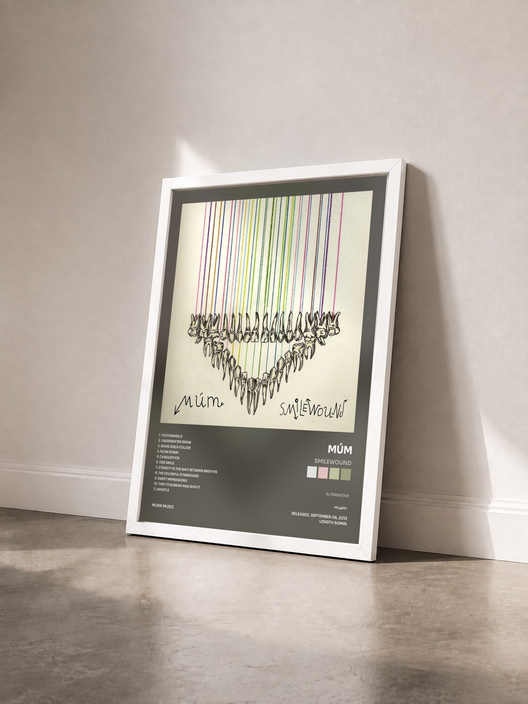 #blanc Tableau de l'album Smilewound de múm vu de trois quarts, cadre blanc