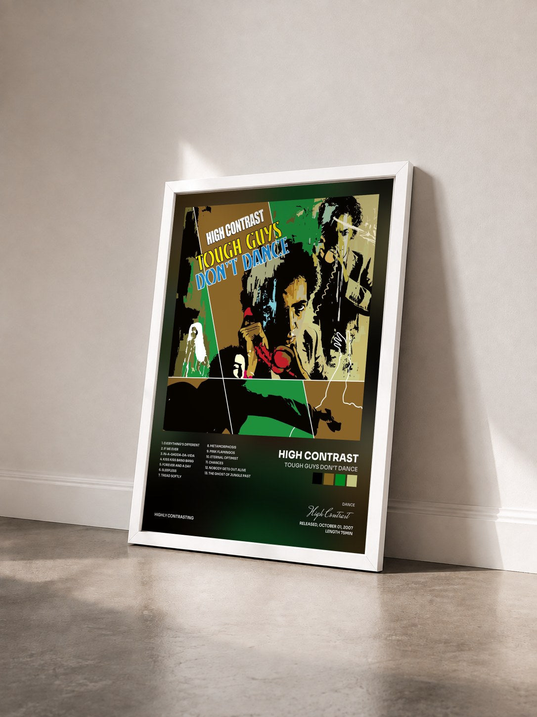 #blanc Tableau de l'album Tough Guys Don't Dance de High Contrast vu de trois quarts, cadre blanc