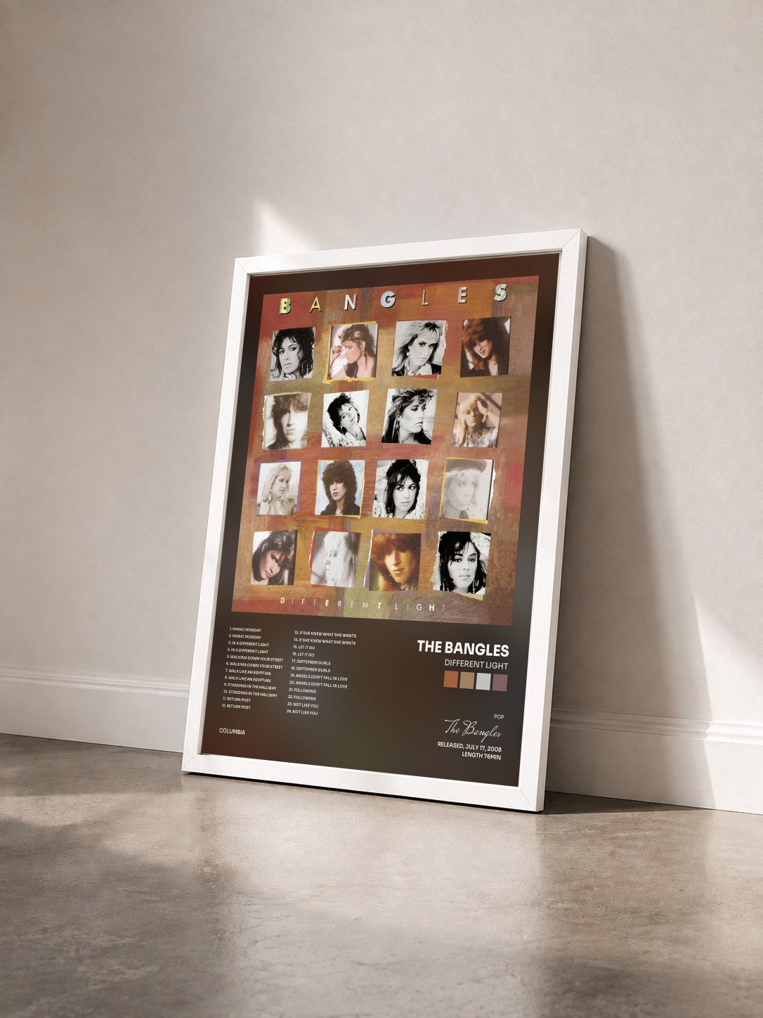 #blanc Tableau de l'album Different Light de The Bangles vu de trois quarts, cadre blanc