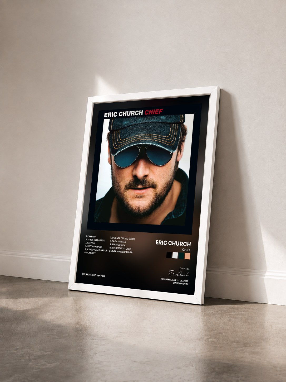 #blanc Tableau de l'album Chief de Eric Church vu de trois quarts, cadre blanc