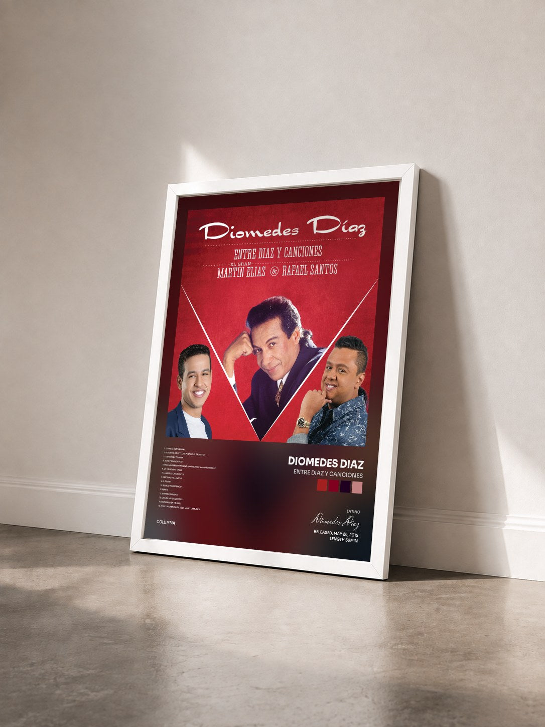 #blanc Tableau de l'album Entre Diaz y Canciones de Diomedes Diaz vu de trois quarts, cadre blanc