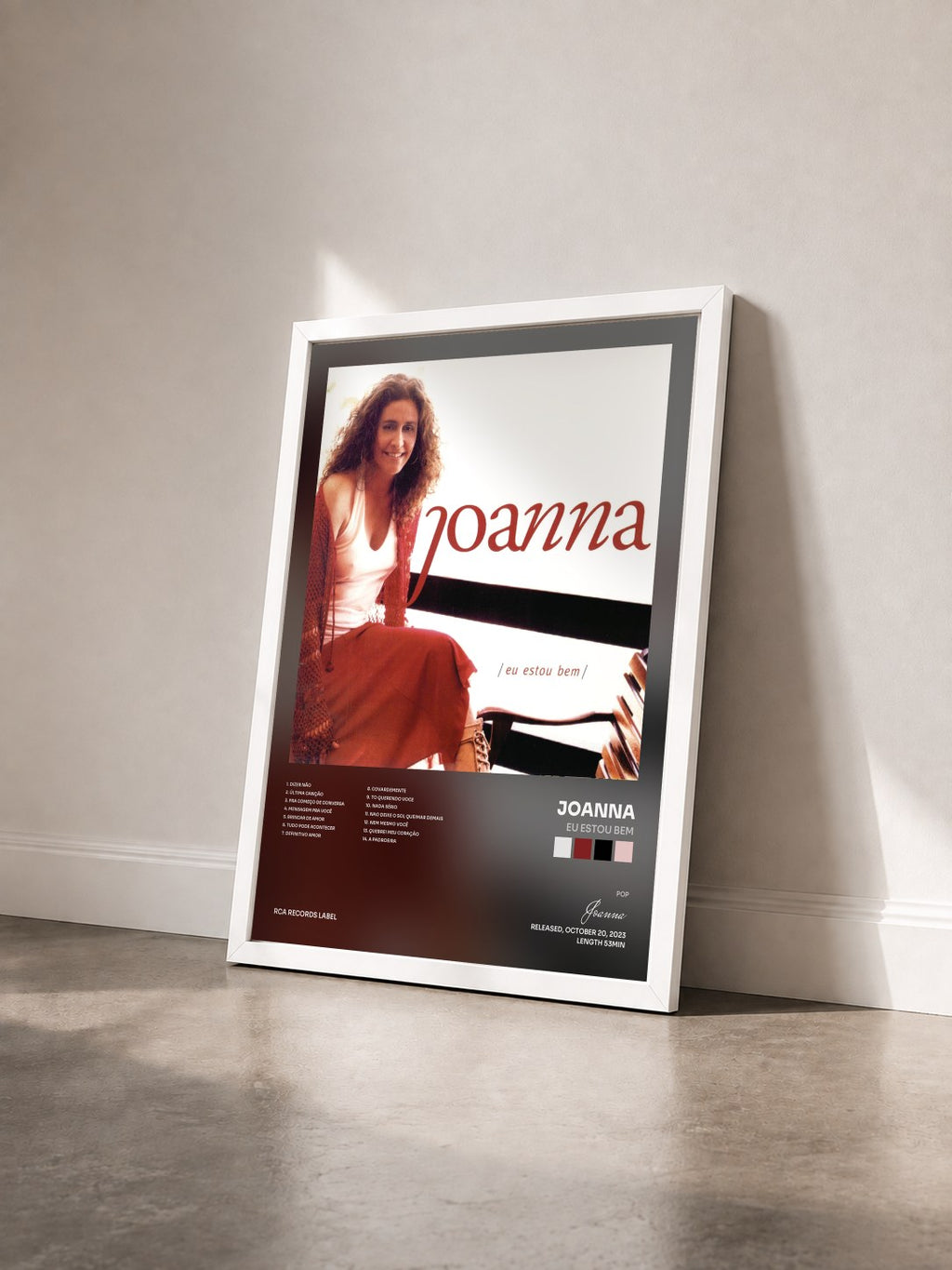 #blanc Tableau de l'album Eu Estou Bem de Joanna vu de trois quarts, cadre blanc