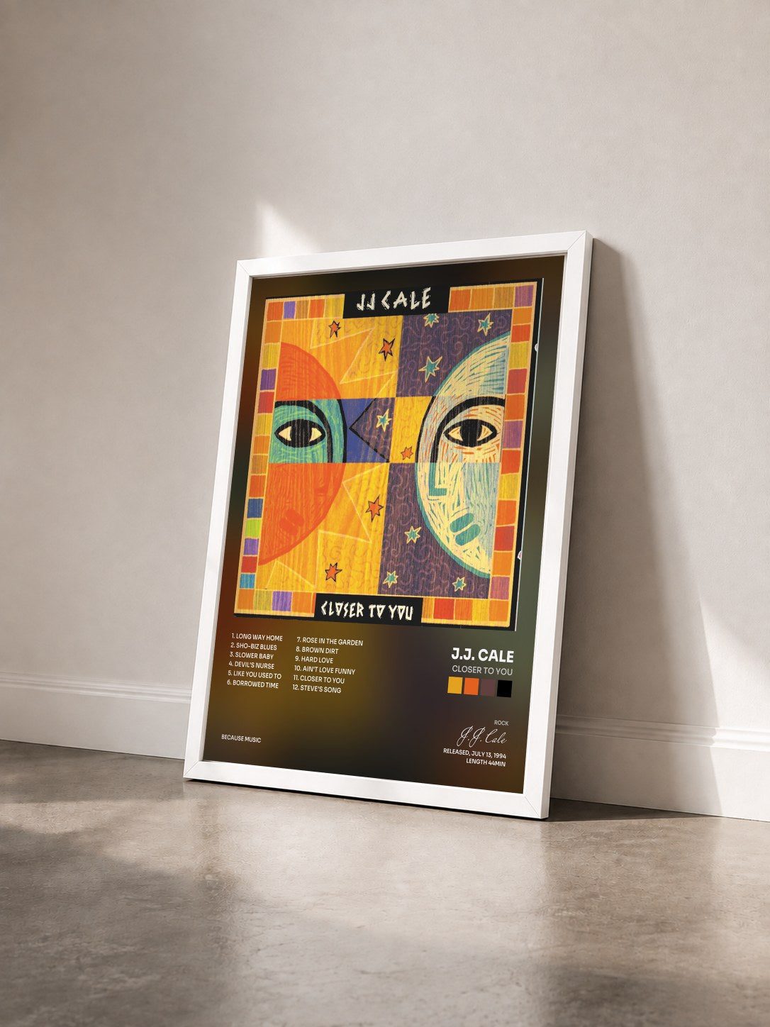#blanc Tableau de l'album Closer To You de J.J. Cale vu de trois quarts, cadre blanc