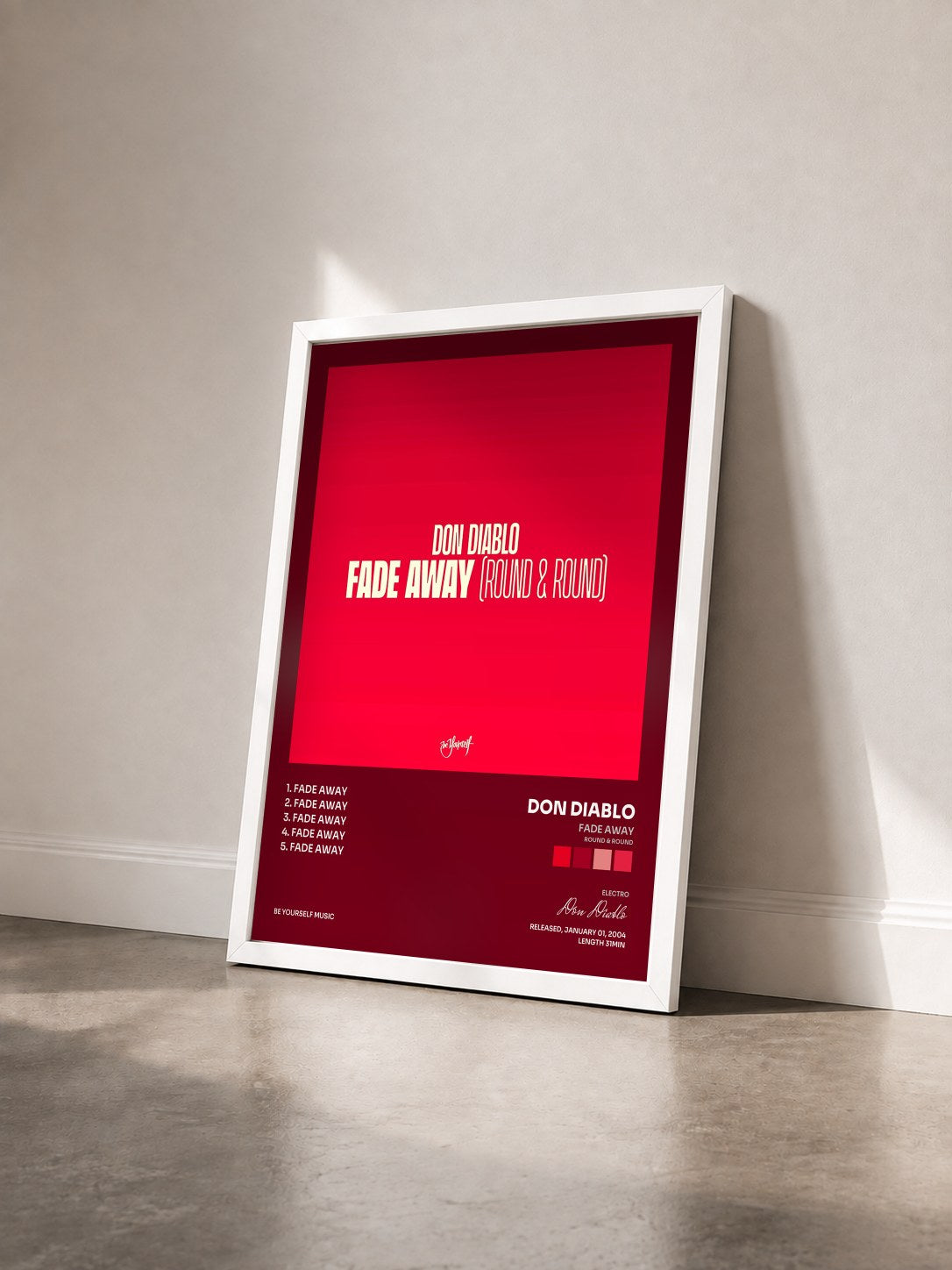 #blanc Tableau de l'album Fade Away (Round & Round) de Don Diablo vu de trois quarts, cadre blanc