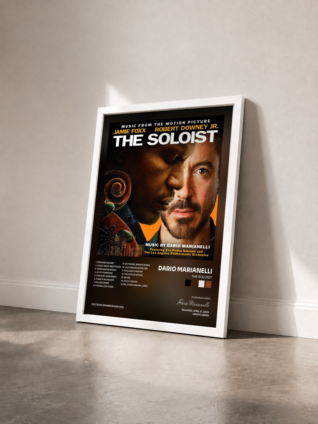 #blanc Tableau de l'album The Soloist de Dario Marianelli vu de trois quarts, cadre blanc