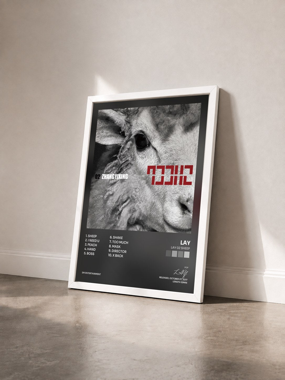 #blanc Tableau de l'album LAY 02 SHEEP de LAY vu de trois quarts, cadre blanc