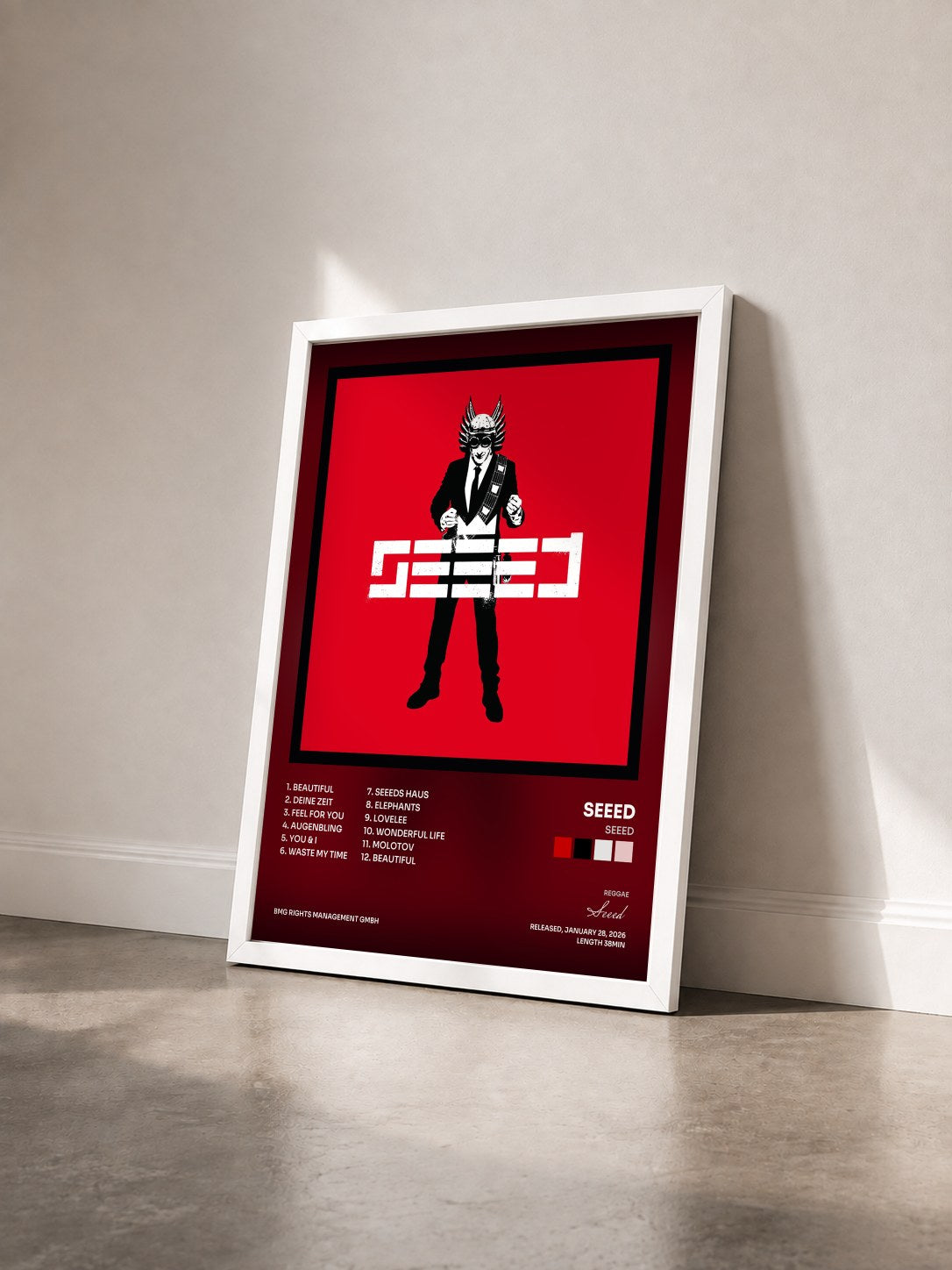 #blanc Tableau de l'album SEEED de Seeed vu de trois quarts, cadre blanc