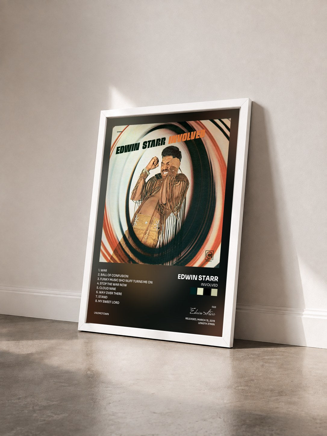 #blanc Tableau de l'album Involved de Edwin Starr vu de trois quarts, cadre blanc