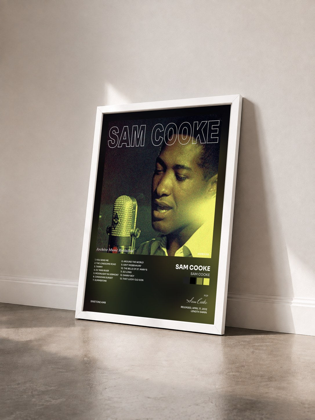 #blanc Tableau de l'album Sam Cooke de Sam Cooke vu de trois quarts, cadre blanc