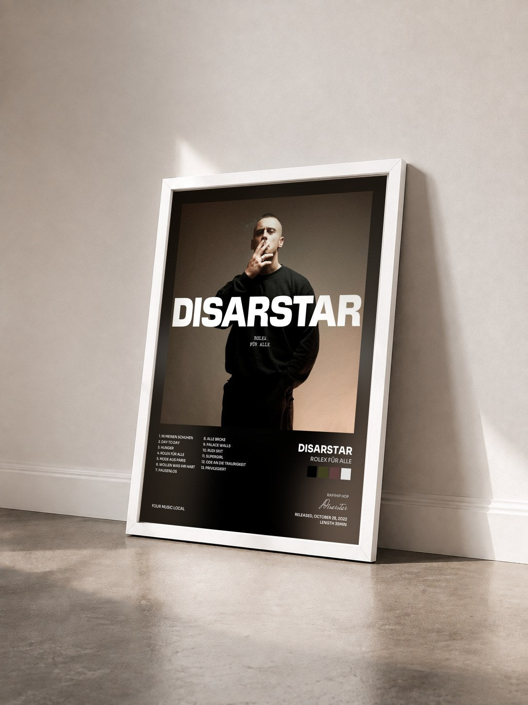 #blanc Tableau de l'album ROLEX FÜR ALLE de Disarstar vu de trois quarts, cadre blanc