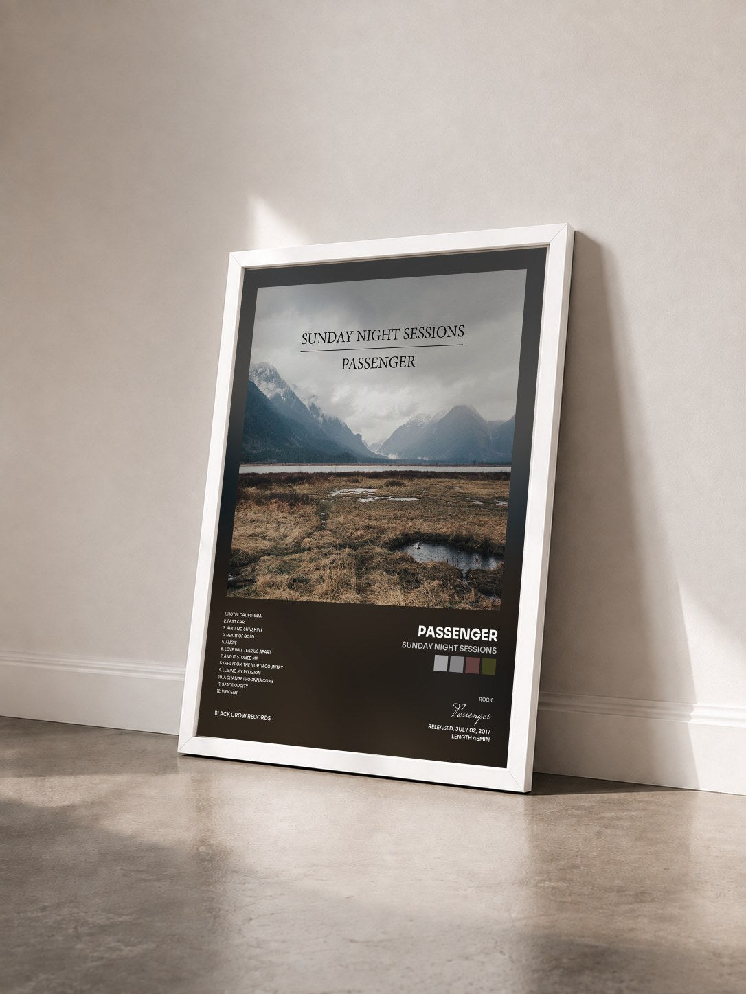 #blanc Tableau de l'album Sunday Night Sessions de Passenger vu de trois quarts, cadre blanc