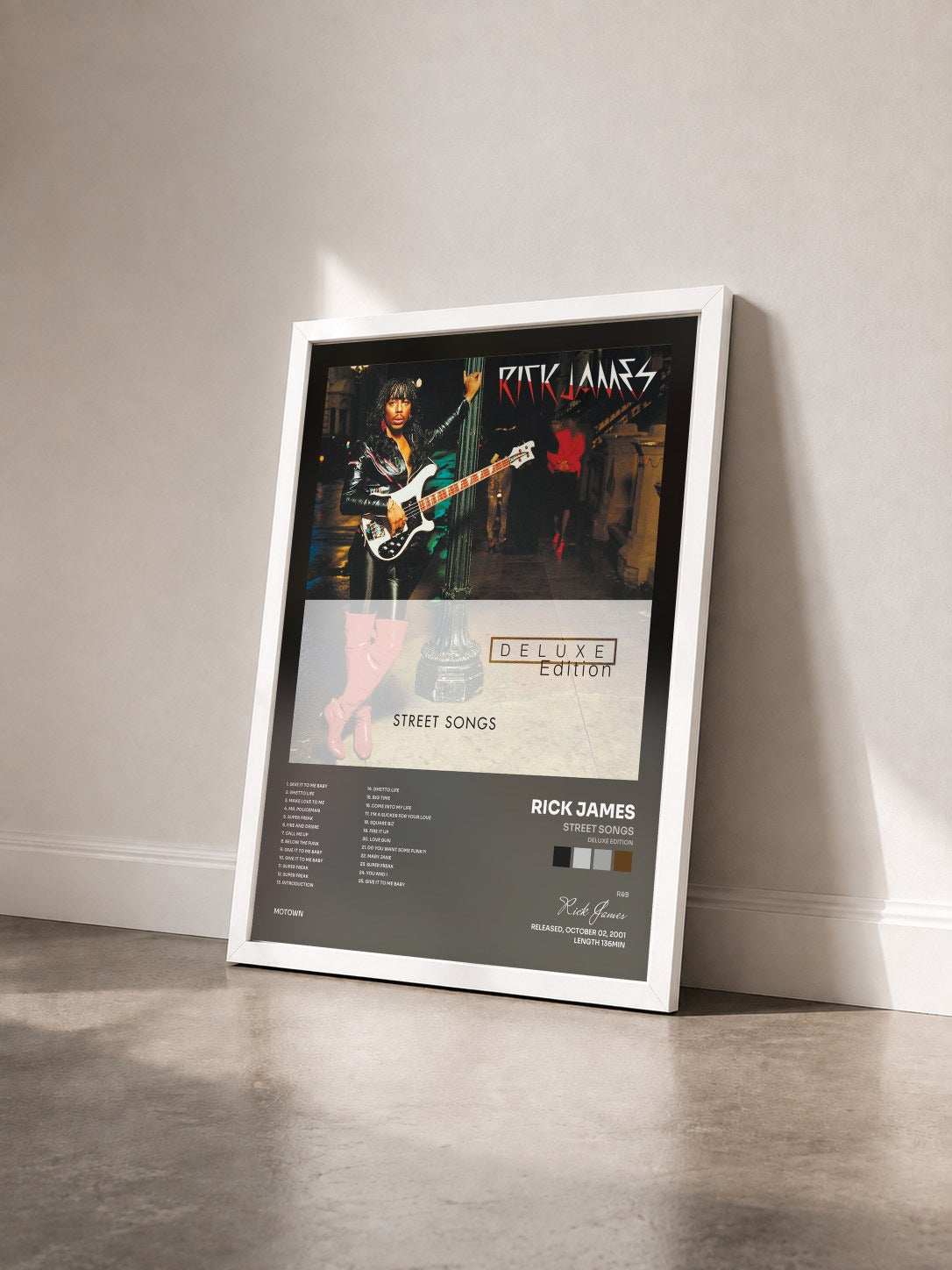 #blanc Tableau de l'album Street Songs (Deluxe Edition) de Rick James vu de trois quarts, cadre blanc