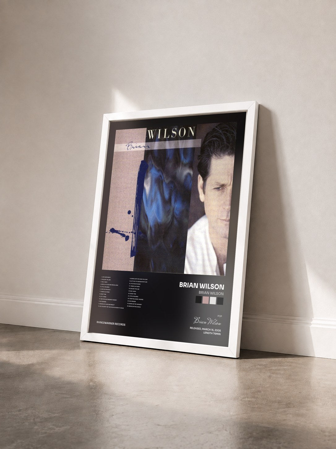 #blanc Tableau de l'album Brian Wilson de Brian Wilson vu de trois quarts, cadre blanc