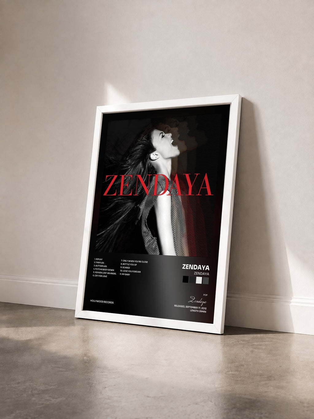 #blanc Tableau de l'album Zendaya de Zendaya vu de trois quarts, cadre blanc