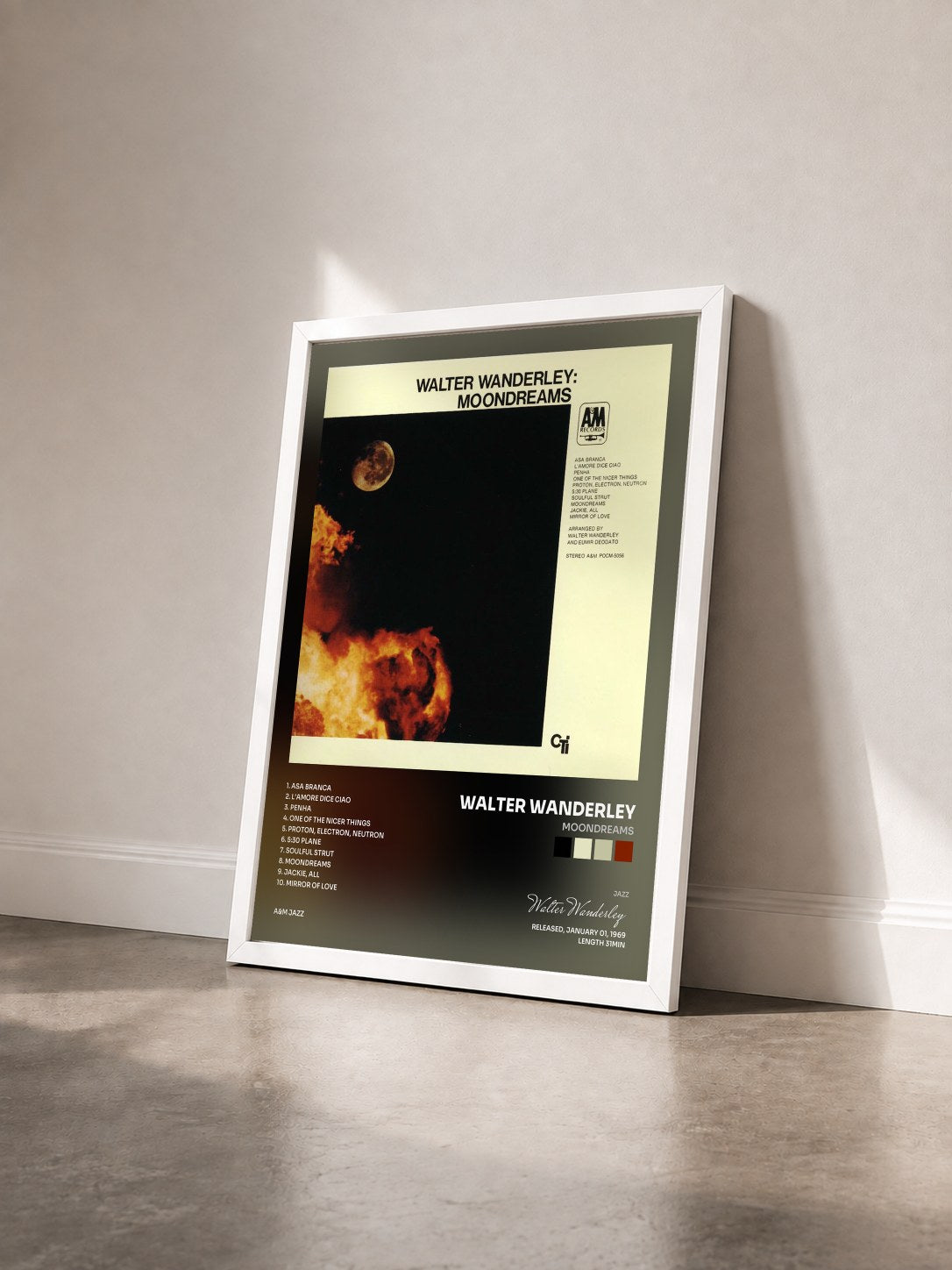#blanc Tableau de l'album Moondreams de Walter Wanderley vu de trois quarts, cadre blanc