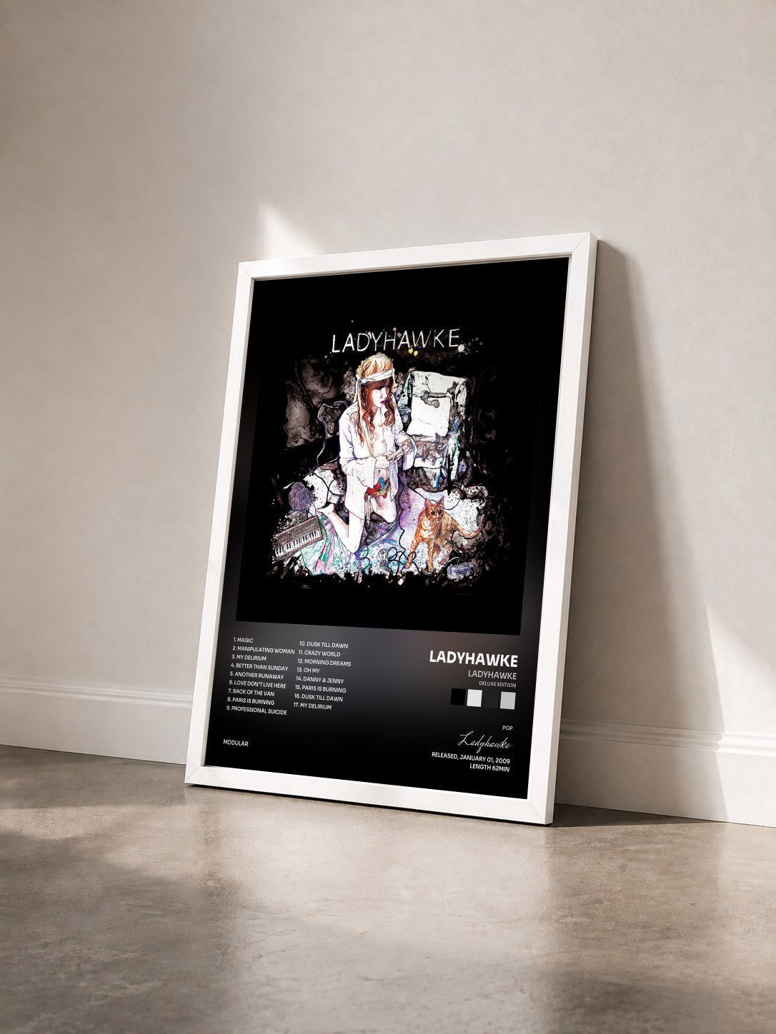 #blanc Tableau de l'album Ladyhawke (Deluxe Edition) de Ladyhawke vu de trois quarts, cadre blanc