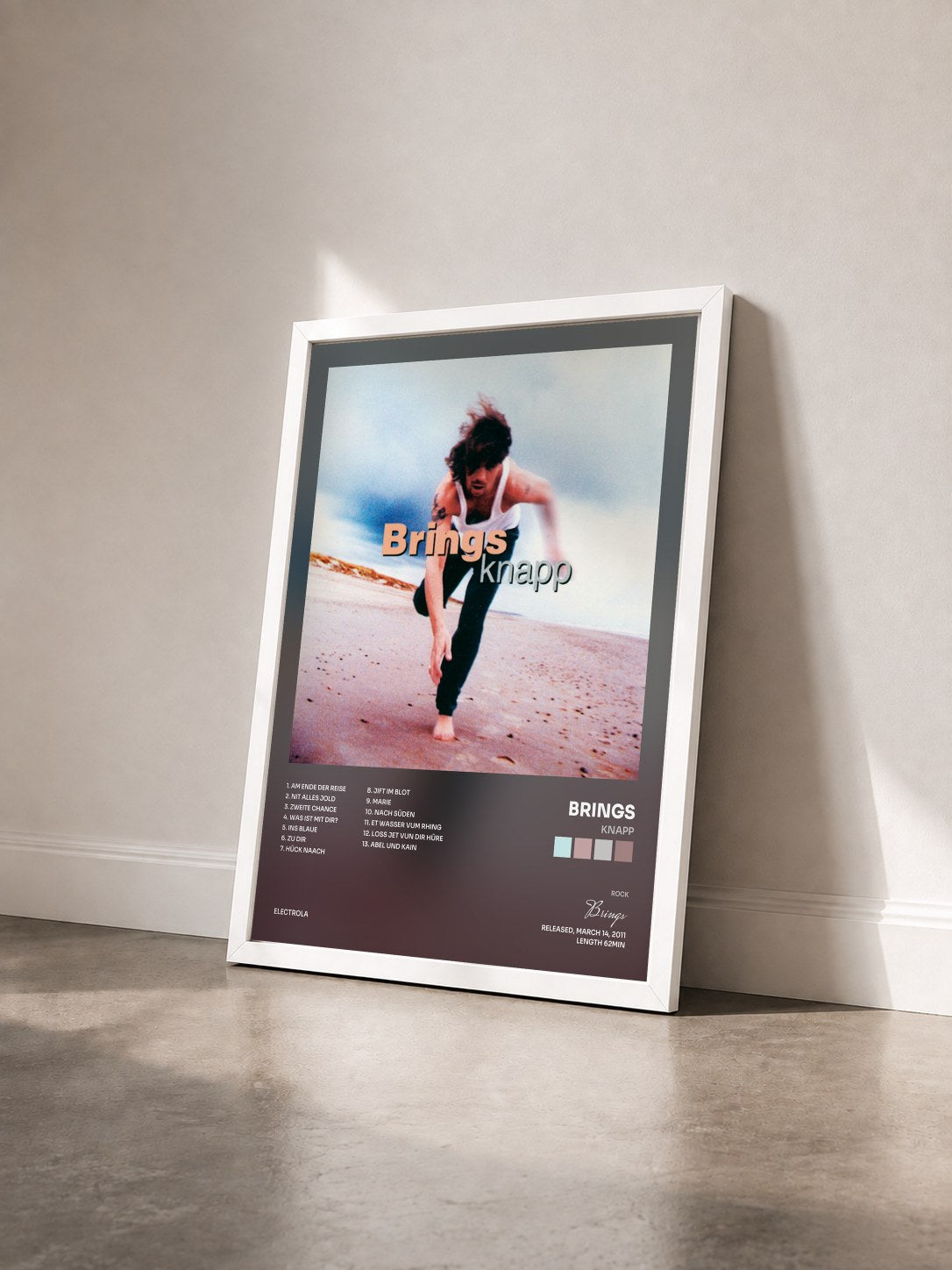 #blanc Tableau de l'album knapp de Brings vu de trois quarts, cadre blanc