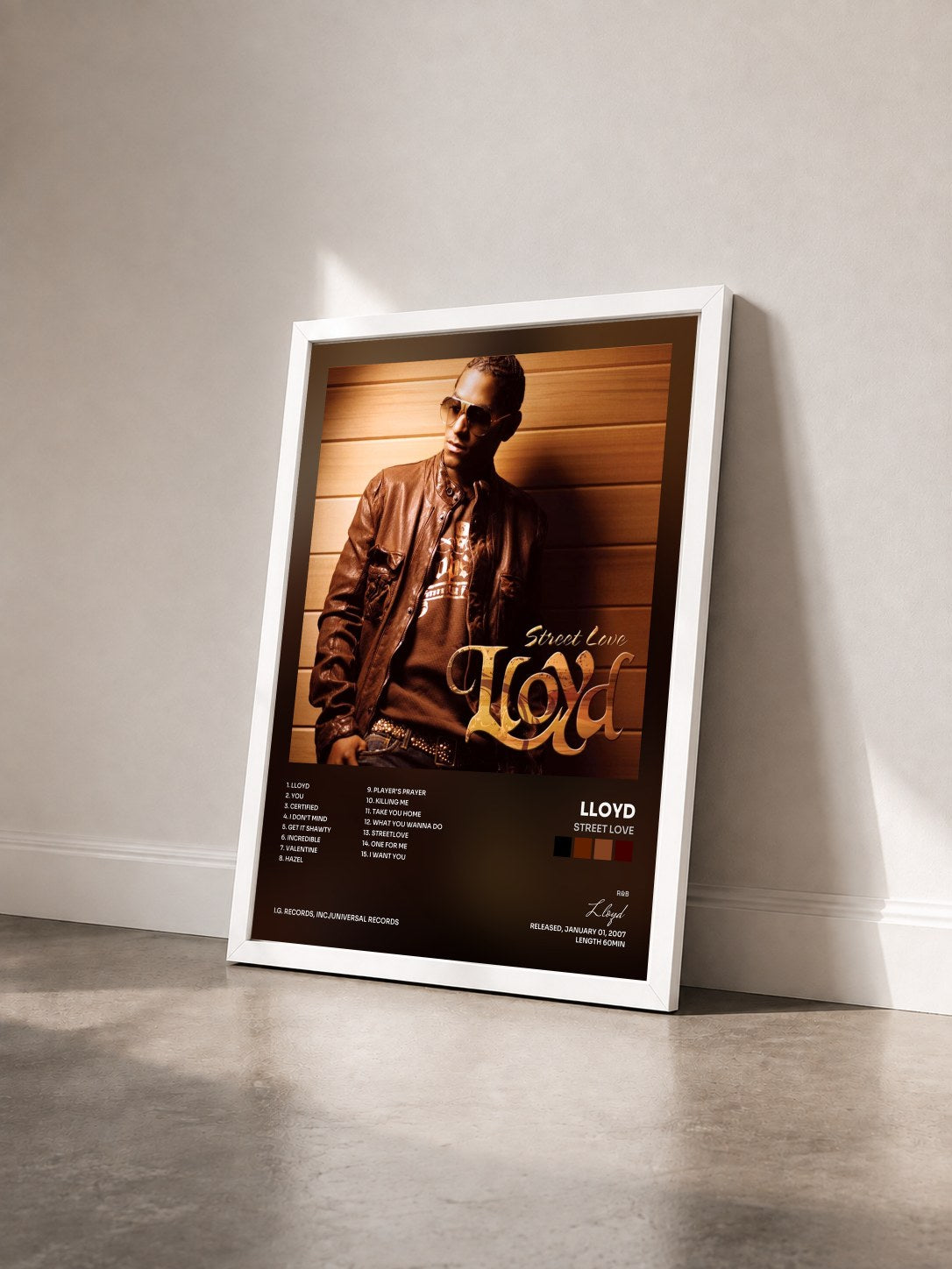 #blanc Tableau de l'album Street Love de Lloyd vu de trois quarts, cadre blanc