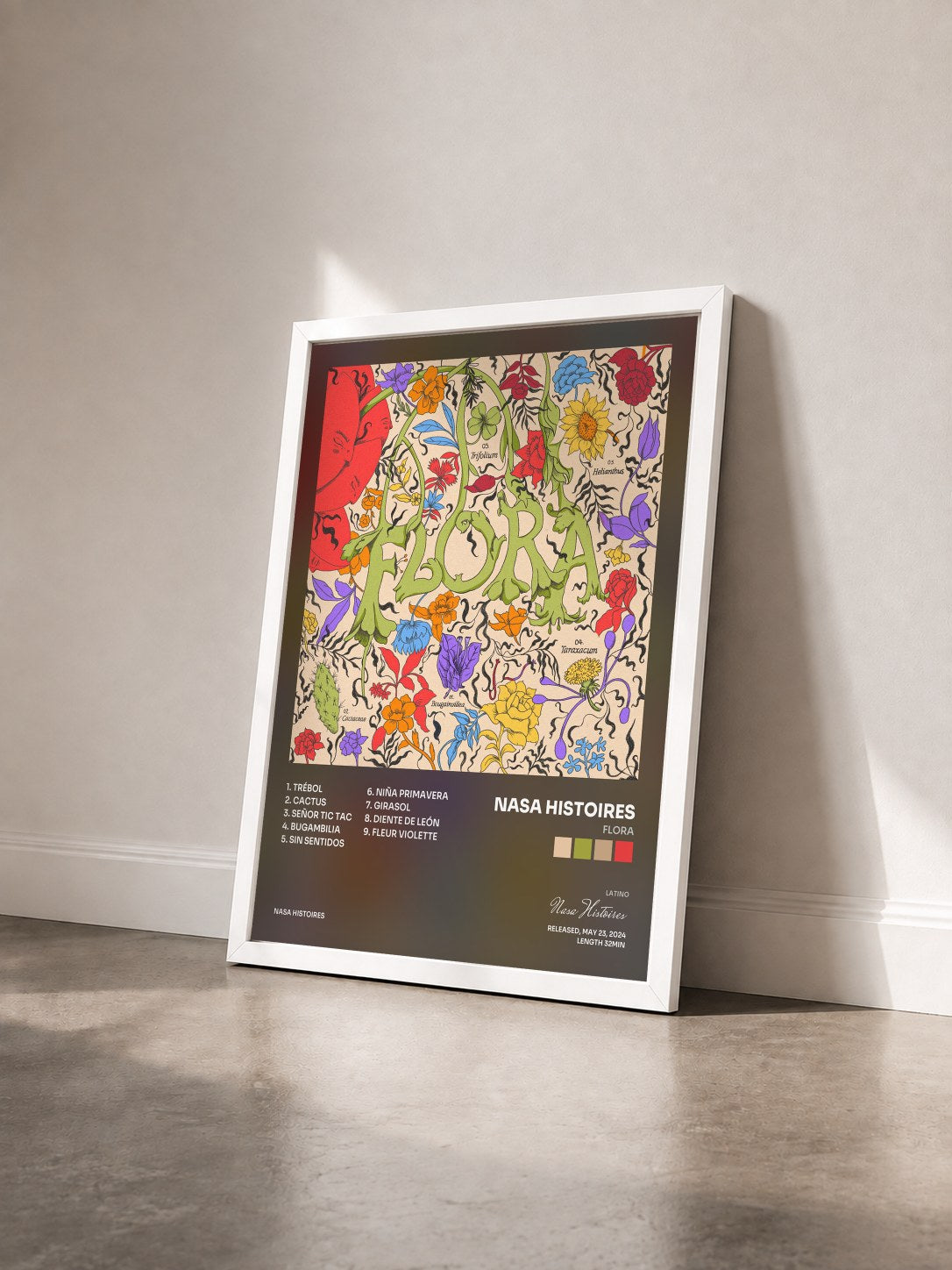 #blanc Tableau de l'album FLORA de Nasa Histoires vu de trois quarts, cadre blanc