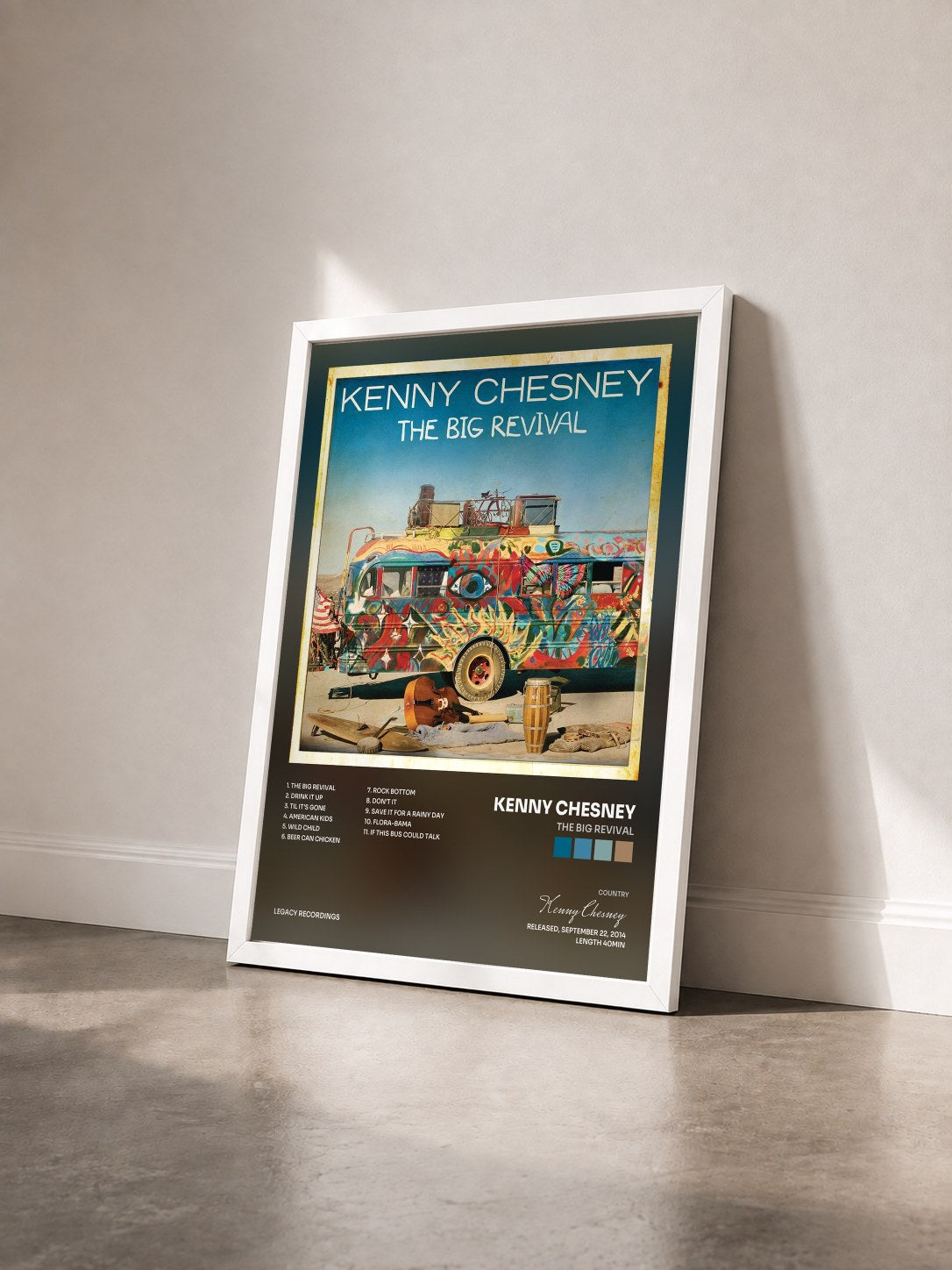 #blanc Tableau de l'album The Big Revival de Kenny Chesney vu de trois quarts, cadre blanc