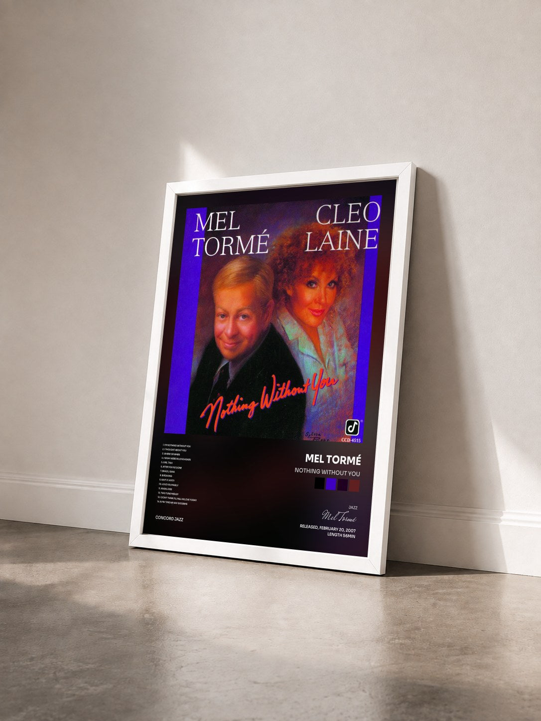 #blanc Tableau de l'album Nothing Without You de Mel Tormé vu de trois quarts, cadre blanc