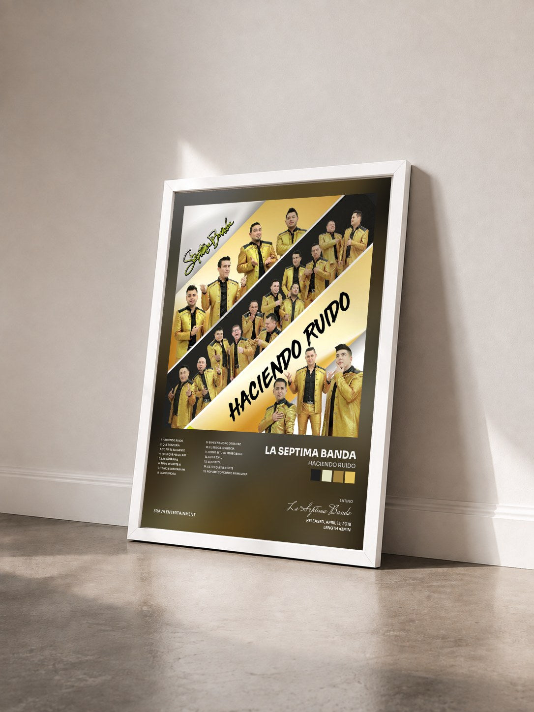 #blanc Tableau de l'album Haciendo Ruido de La Septima Banda vu de trois quarts, cadre blanc