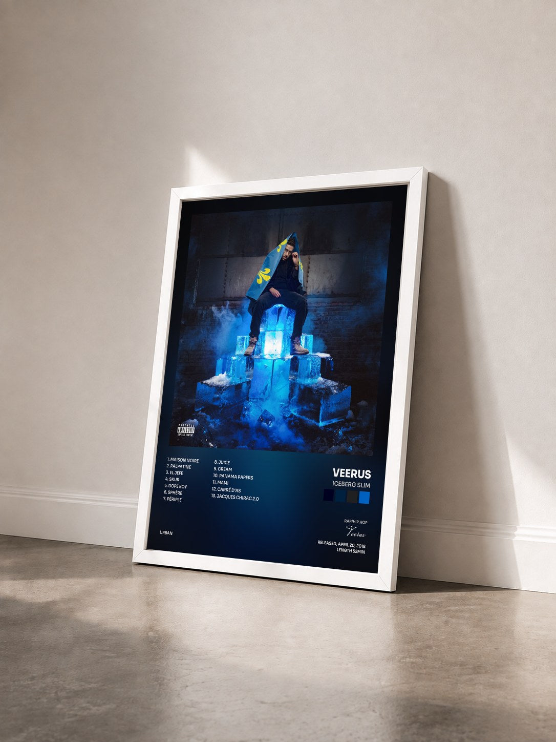#blanc Tableau de l'album Iceberg Slim de Veerus vu de trois quarts, cadre blanc