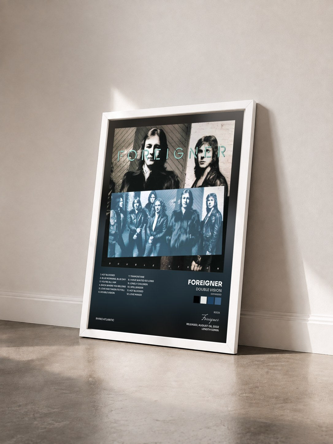 #blanc Tableau de l'album Double Vision (Expanded) de Foreigner vu de trois quarts, cadre blanc
