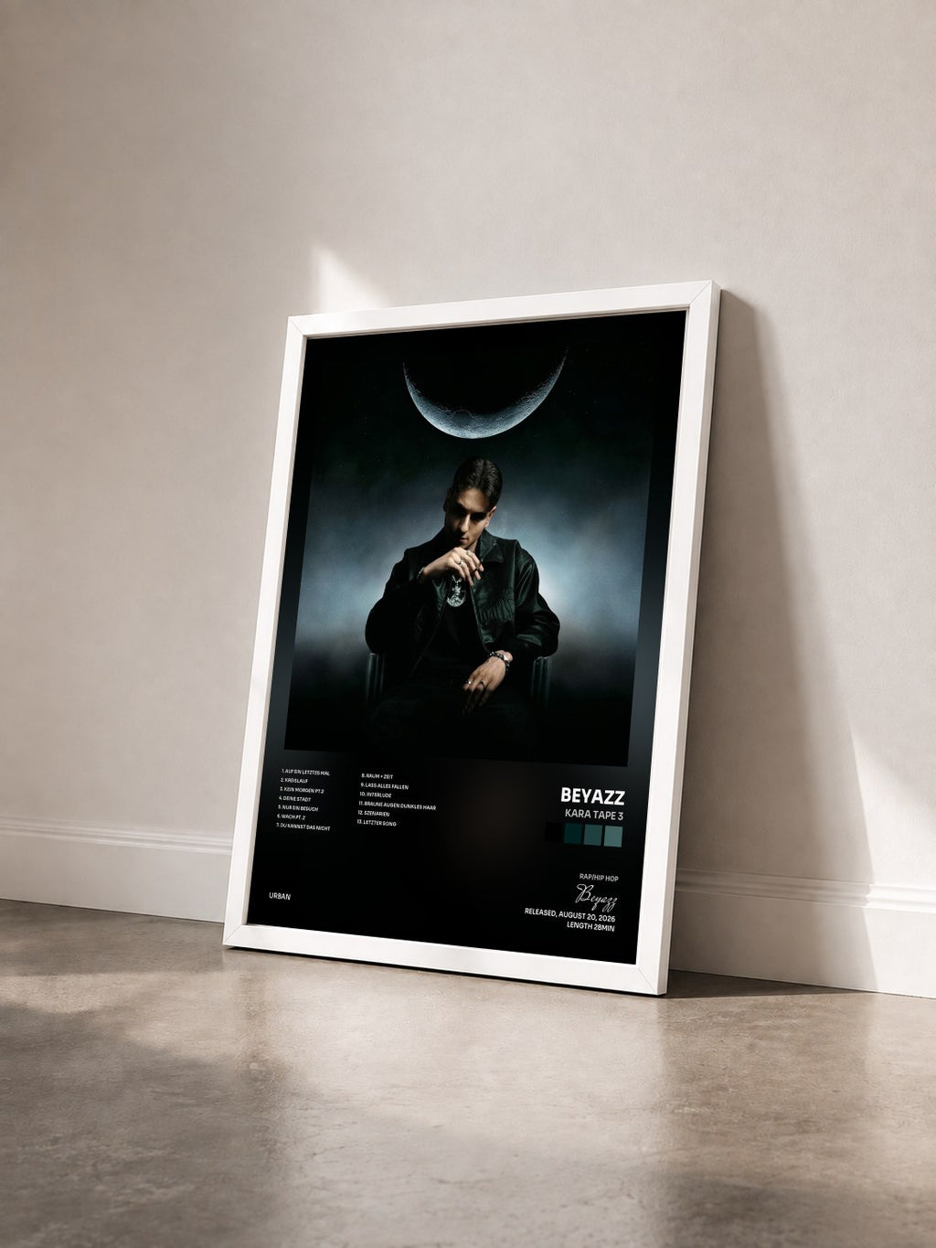 #blanc Tableau de l'album Kara Tape 3 de Beyazz vu de trois quarts, cadre blanc