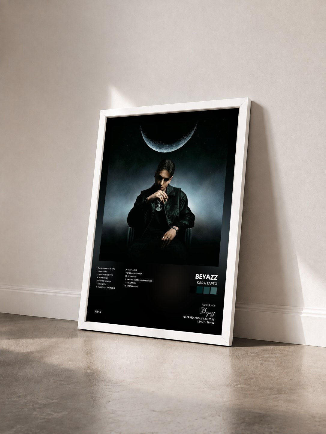 #blanc Tableau de l'album Kara Tape 3 de Beyazz vu de trois quarts, cadre blanc