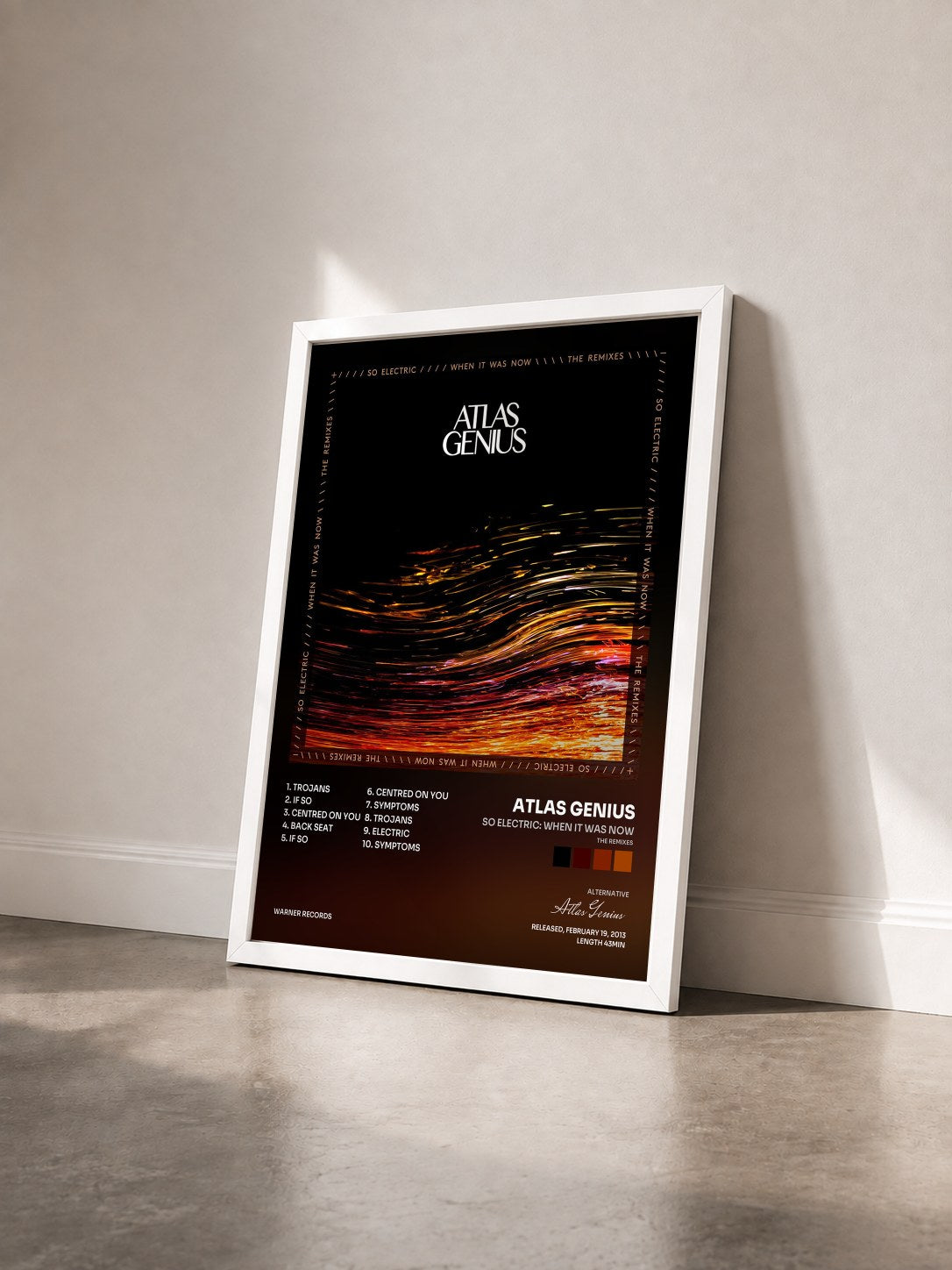 #blanc Tableau de l'album So Electric: When It Was Now (The Remixes) de Atlas Genius vu de trois quarts, cadre blanc