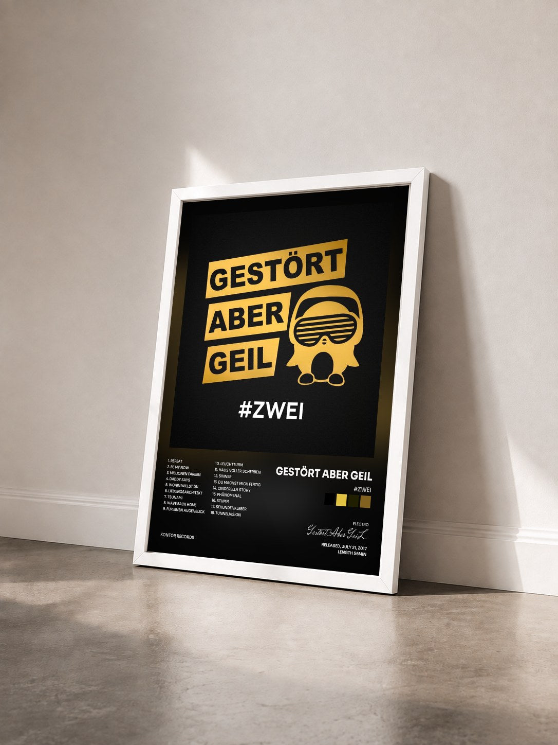 #blanc Tableau de l'album #ZWEI de Gestört Aber GeiL vu de trois quarts, cadre blanc